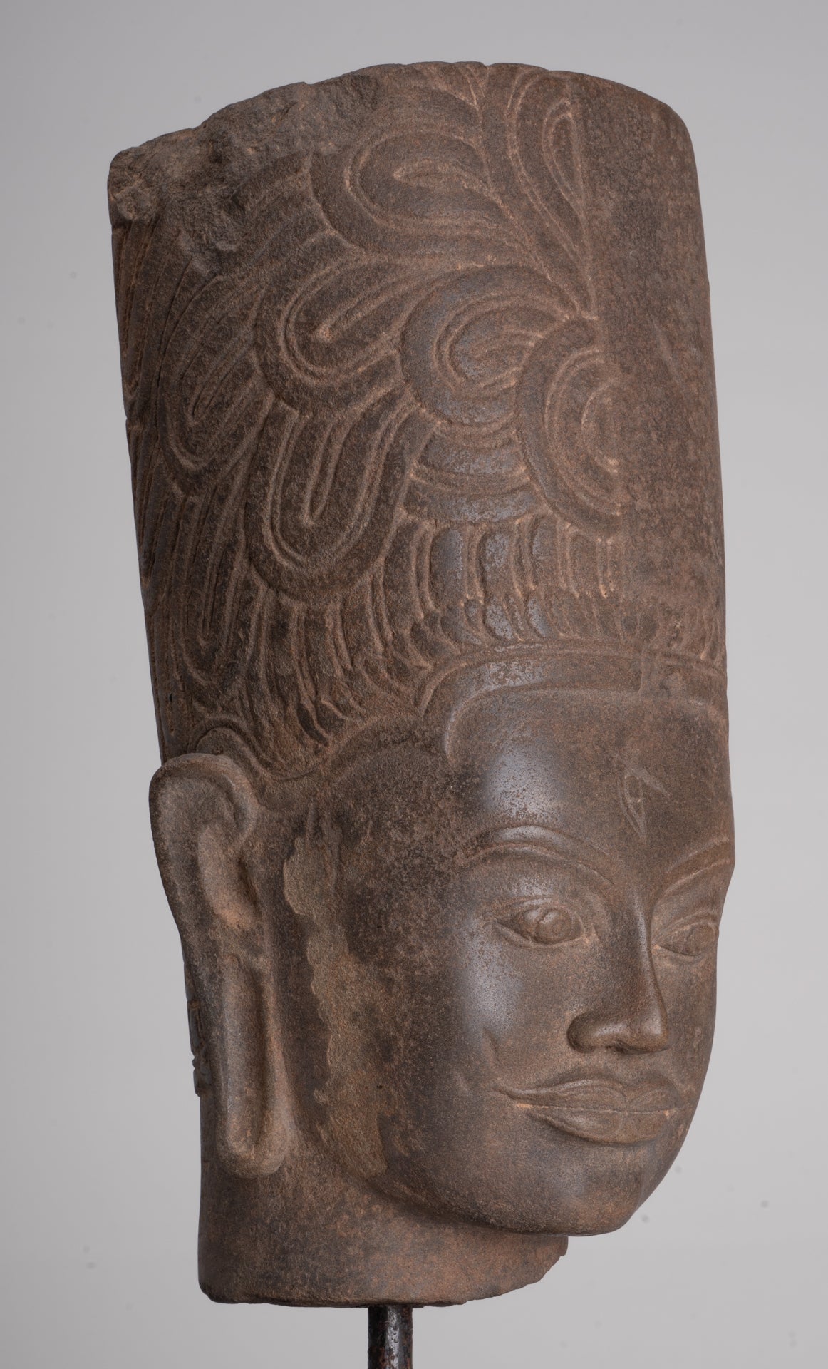 HariHara Statue - Antique Phnom Da Style Stone Khmer Hari Hara or Vishnu & Shiva Head - 43cm/17"