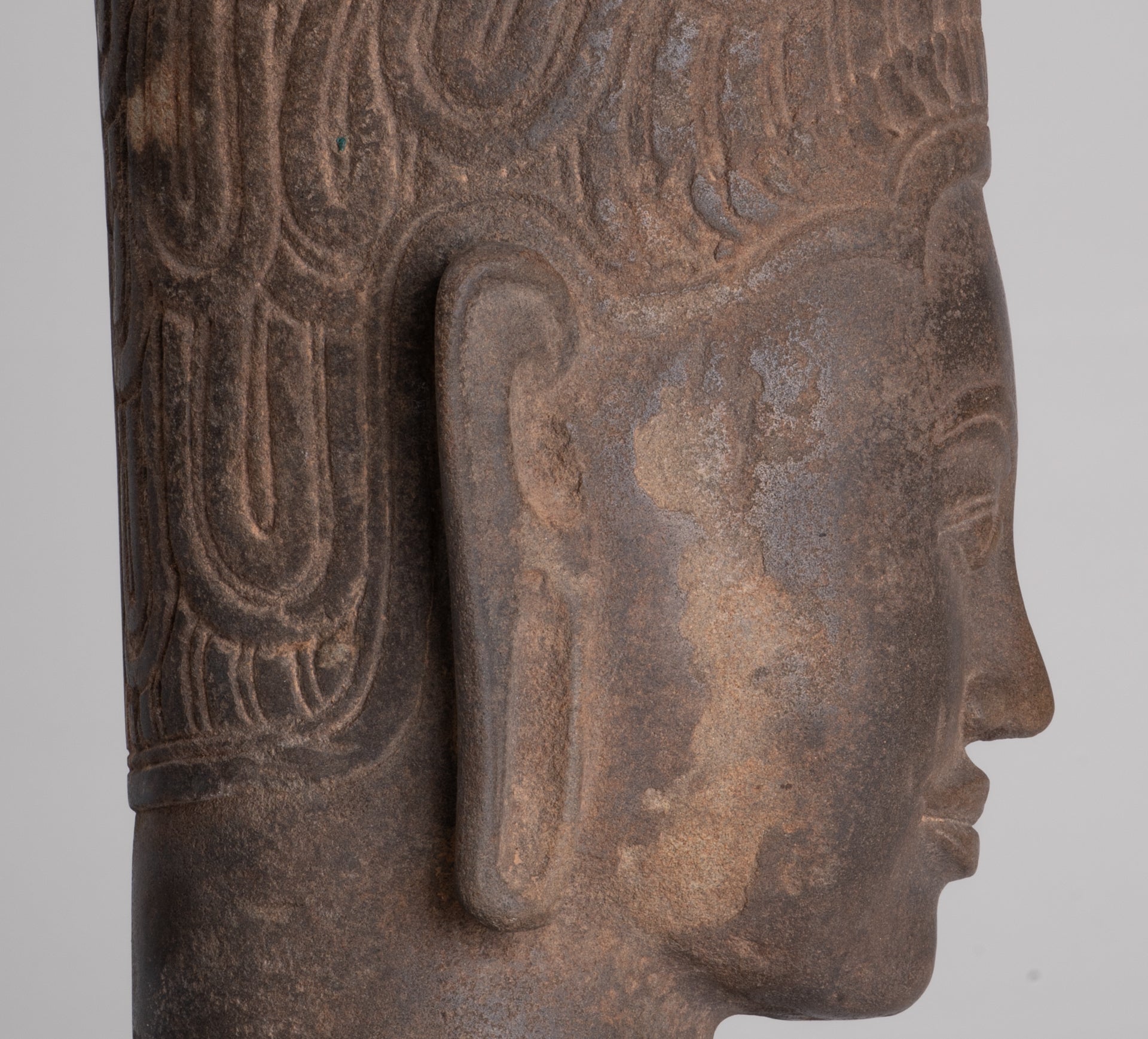 HariHara Statue - Antique Phnom Da Style Stone Khmer Hari Hara or Vishnu & Shiva Head - 43cm/17"