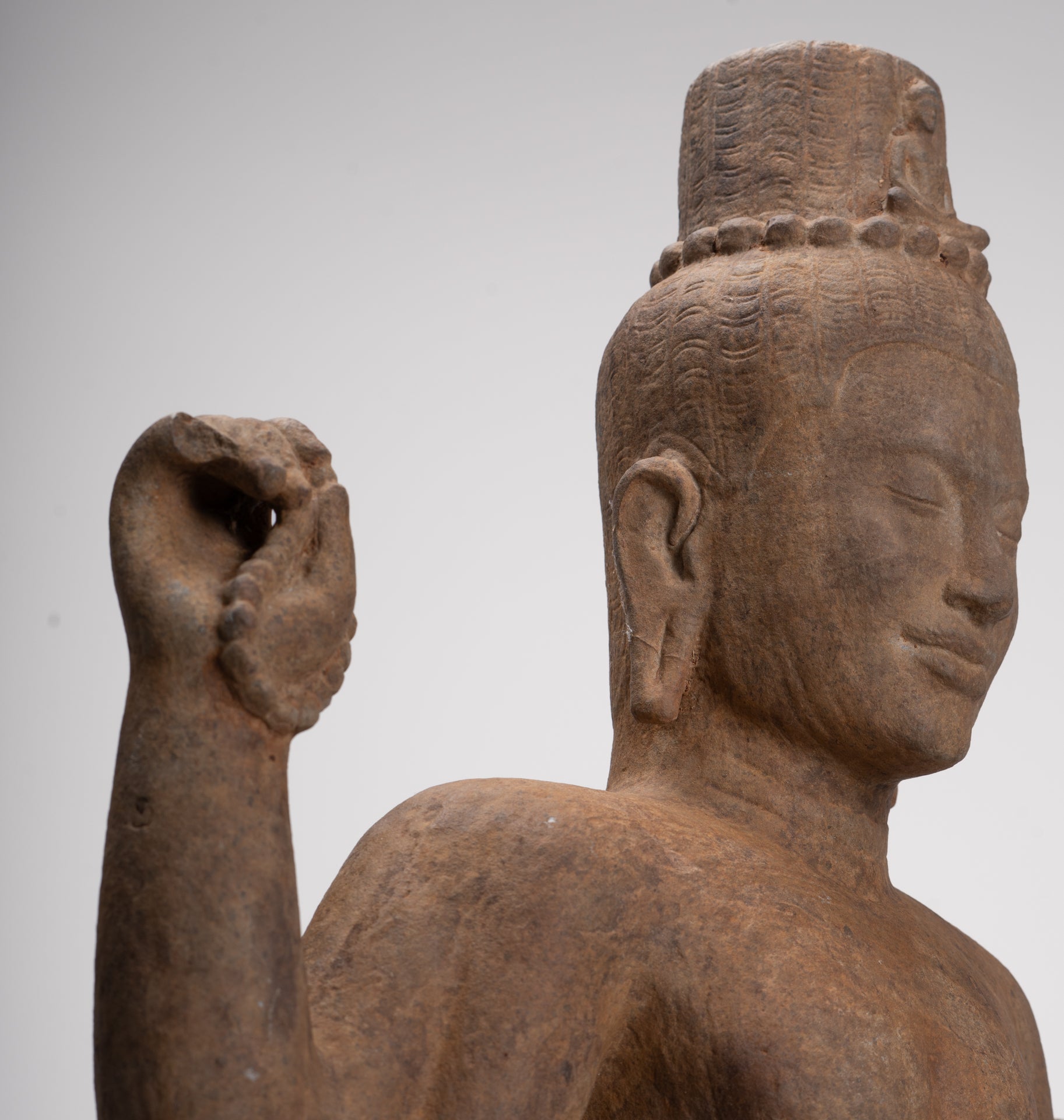 Antique Khmer Style Stone Koh Ker Standing Bodhisattva Avalokitesvara Statue - 91cm/36"