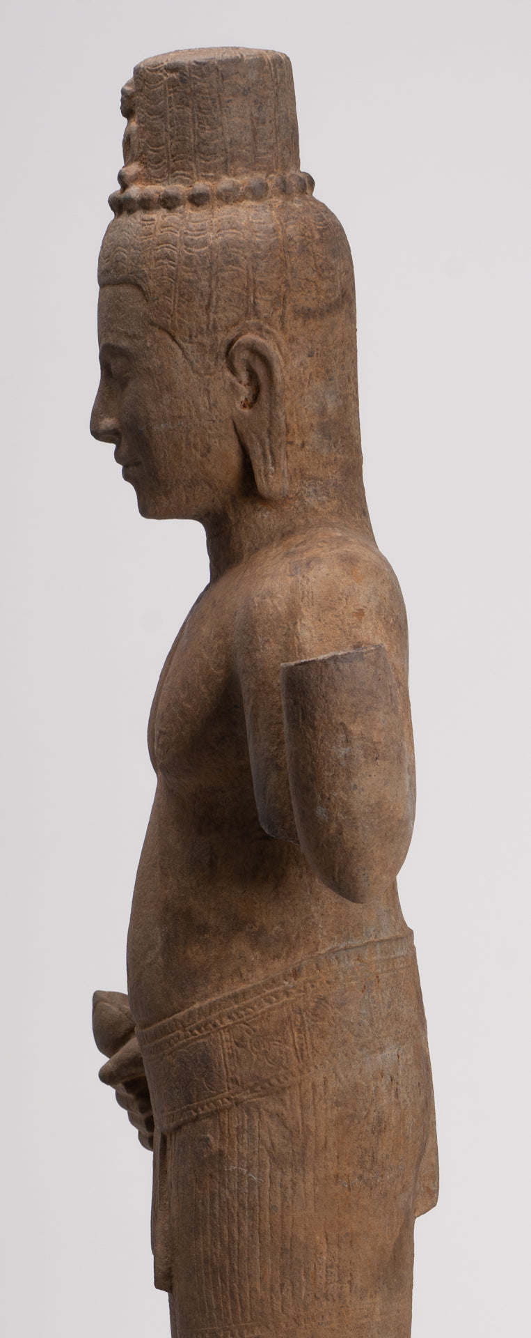 Antique Khmer Style Stone Koh Ker Standing Bodhisattva Avalokitesvara Statue - 91cm/36"