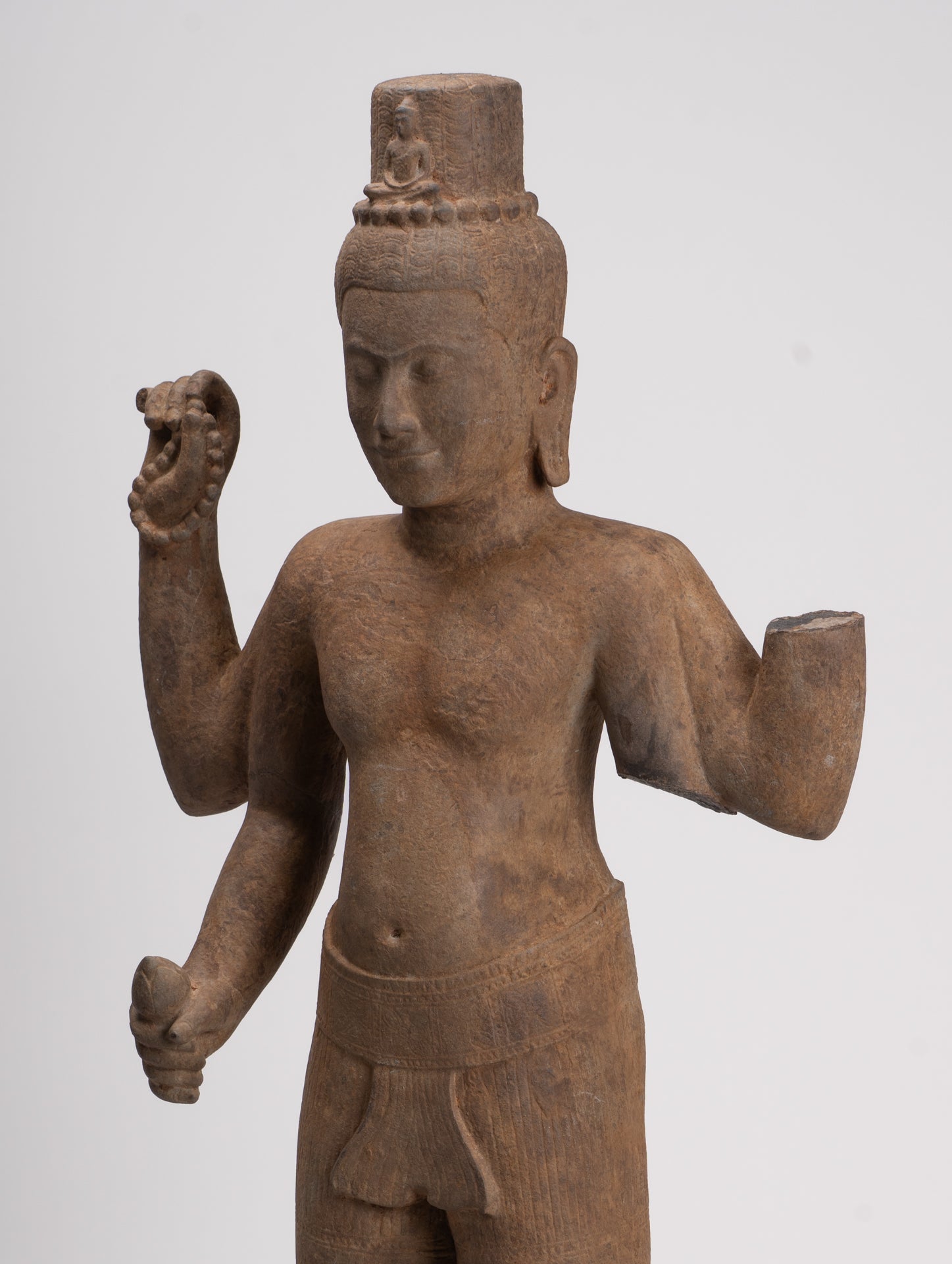 Antique Khmer Style Stone Koh Ker Standing Bodhisattva Avalokitesvara Statue - 91cm/36"