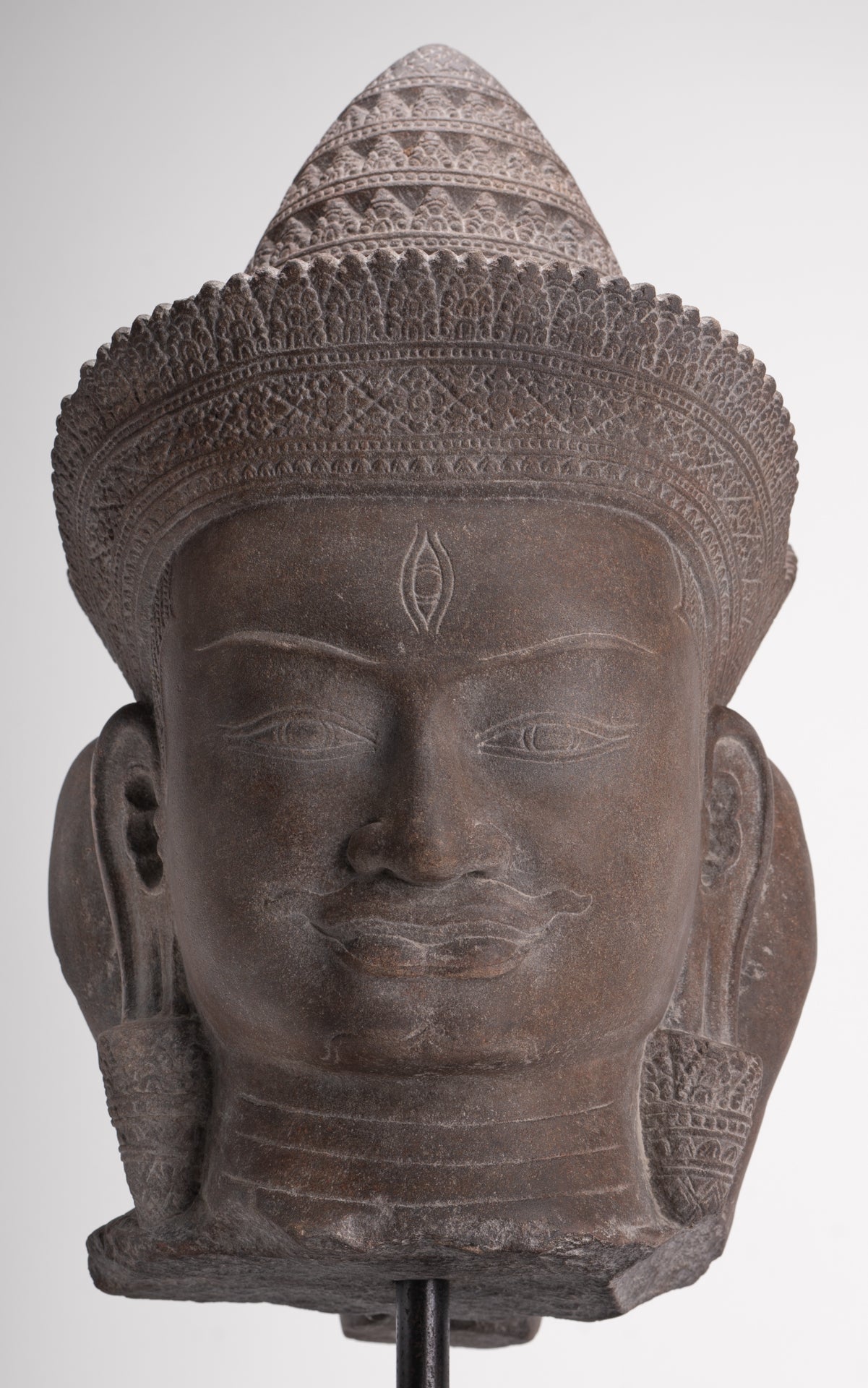 Shiva Ganesha Statue - Antique Banteay Srei Style Khmer Stone Shiva & Ganesha Statue Head - 54cm/22"