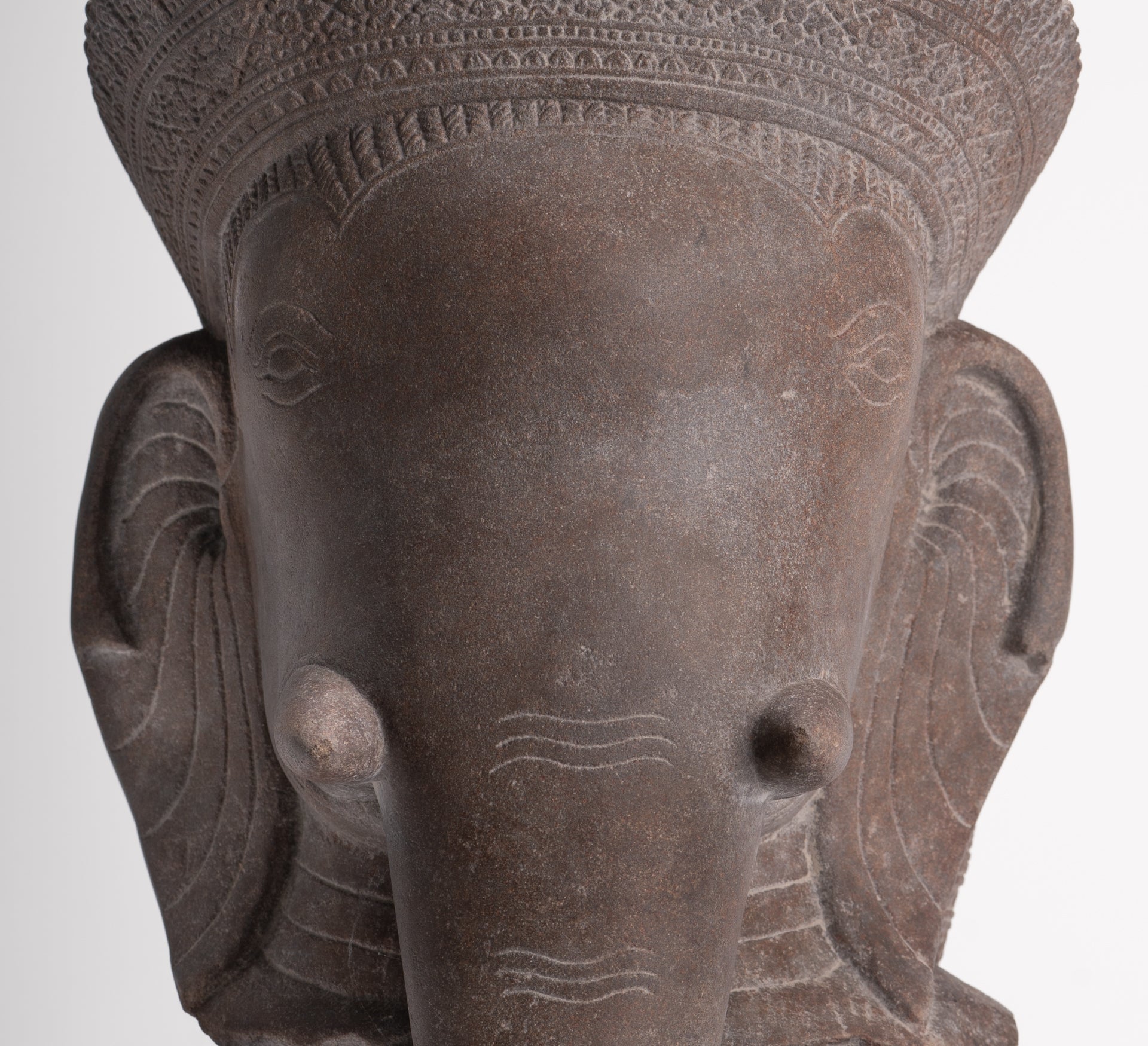 Shiva Ganesha Statue - Antique Banteay Srei Style Khmer Stone Shiva & Ganesha Statue Head - 54cm/22"