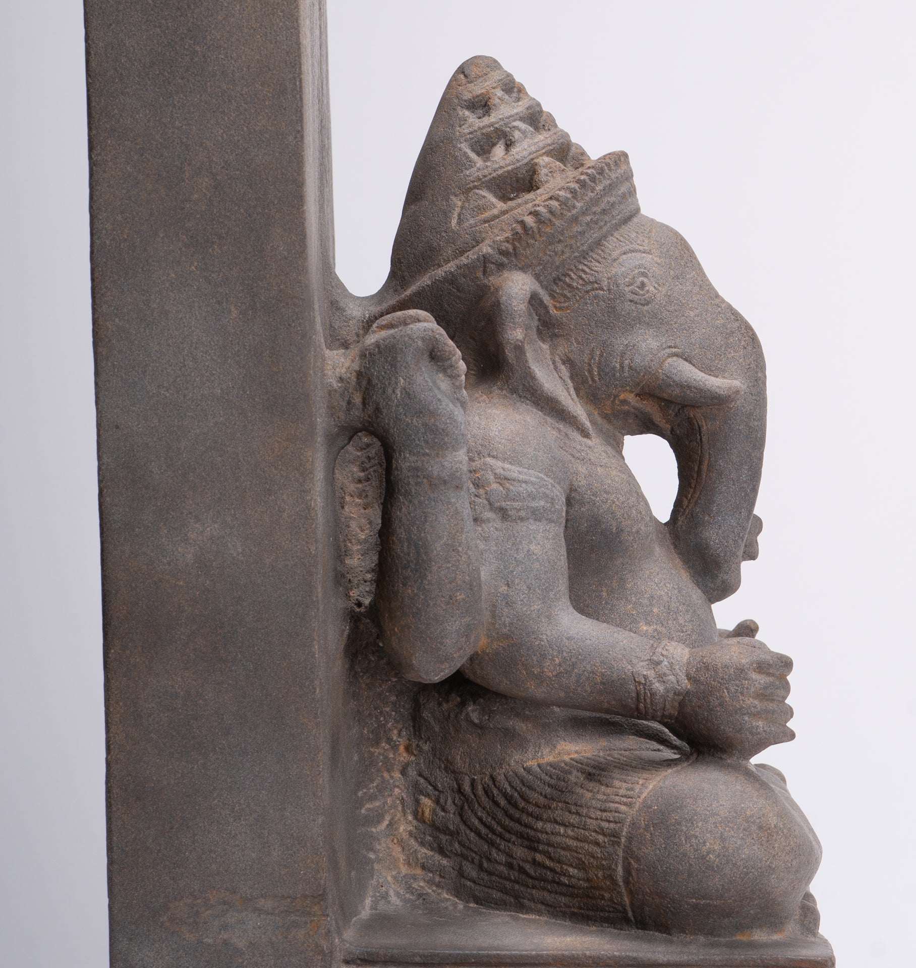 Ganesha Statue - Antique Khmer Style Angkor Wat Stone Stele Ganesh Statue - 63cm/25"