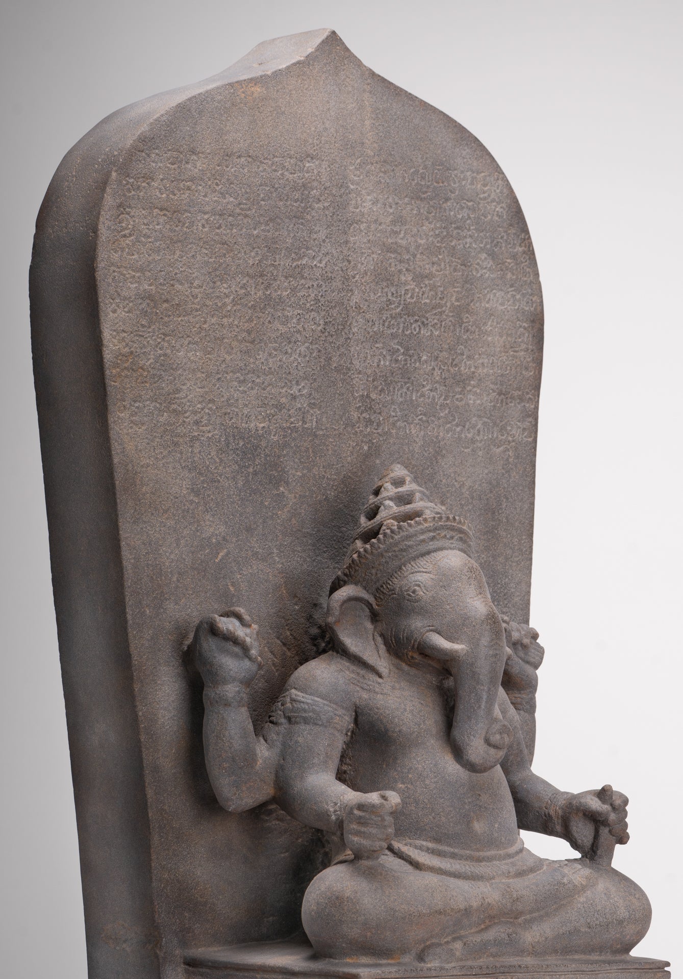 Ganesha Statue - Antique Khmer Style Angkor Wat Stone Stele Ganesh Statue - 63cm/25"