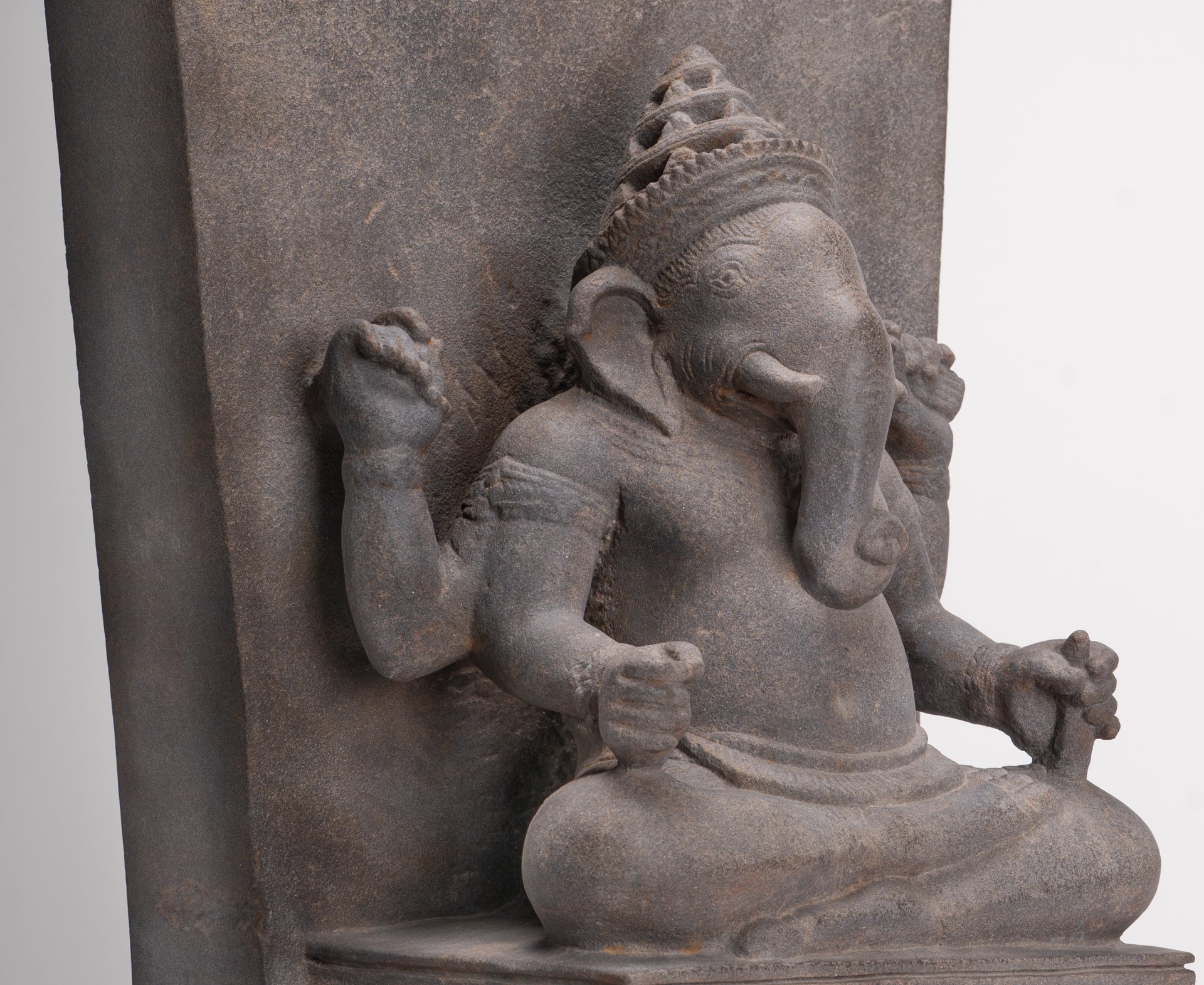 Ganesha Statue - Antique Khmer Style Angkor Wat Stone Stele Ganesh Statue - 63cm/25"