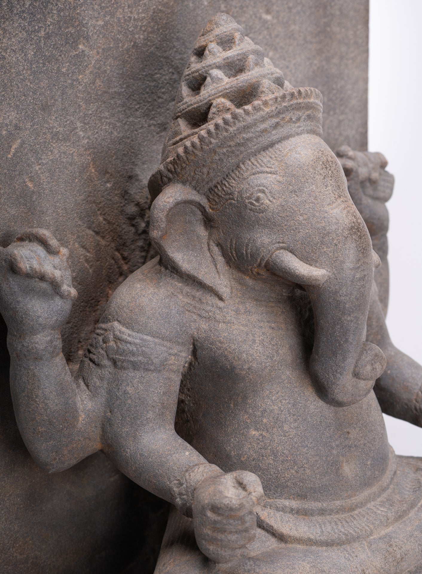 Ganesha Statue - Antique Khmer Style Angkor Wat Stone Stele Ganesh Statue - 63cm/25"