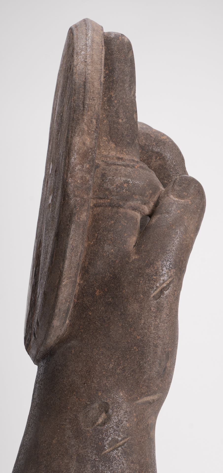 Jayavarman Statue - Antique Khmer Style Stone Bayon Mounted Jayavarman Bodyguard Shield Statue - 69cm/28"