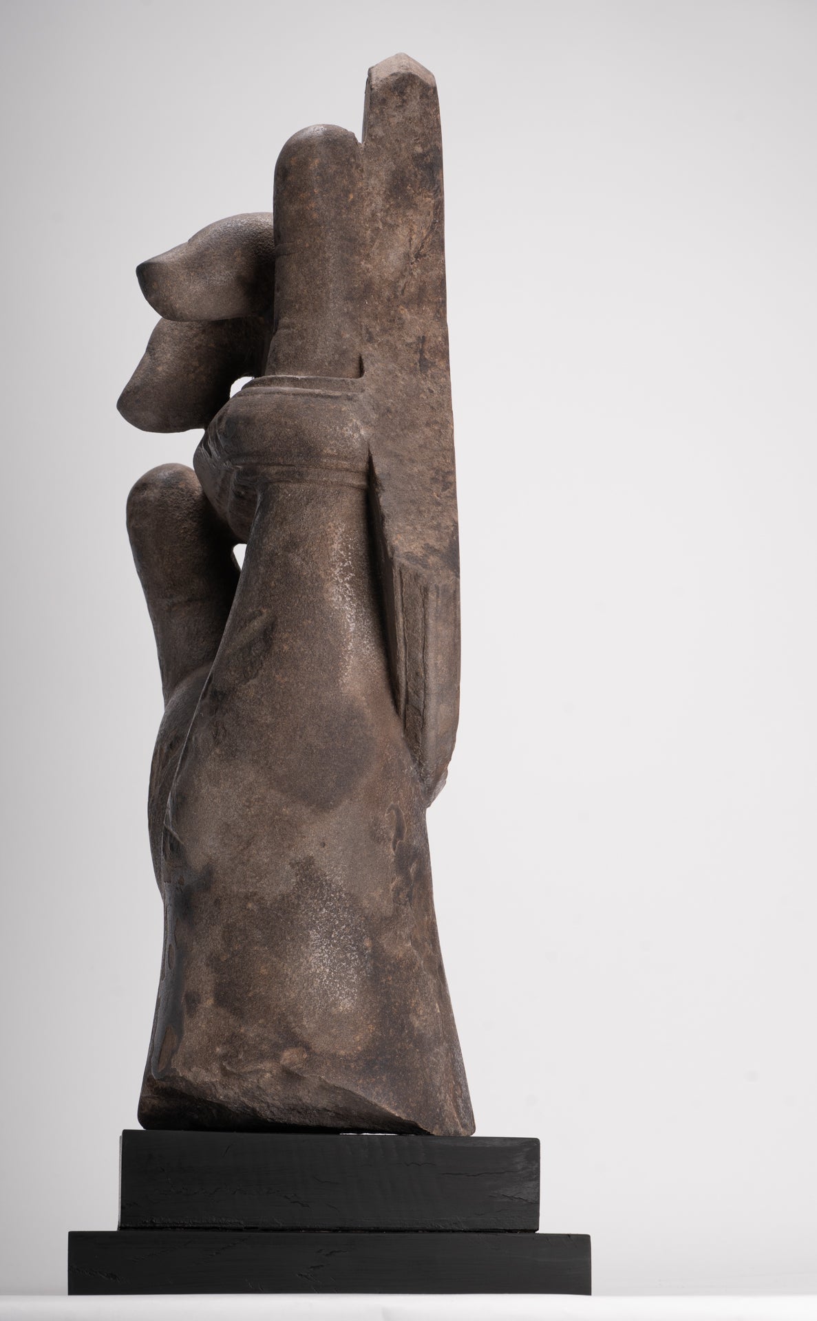 Jayavarman Statue - Antique Khmer Style Stone Bayon Mounted Jayavarman Bodyguard Shield Statue - 69cm/28"