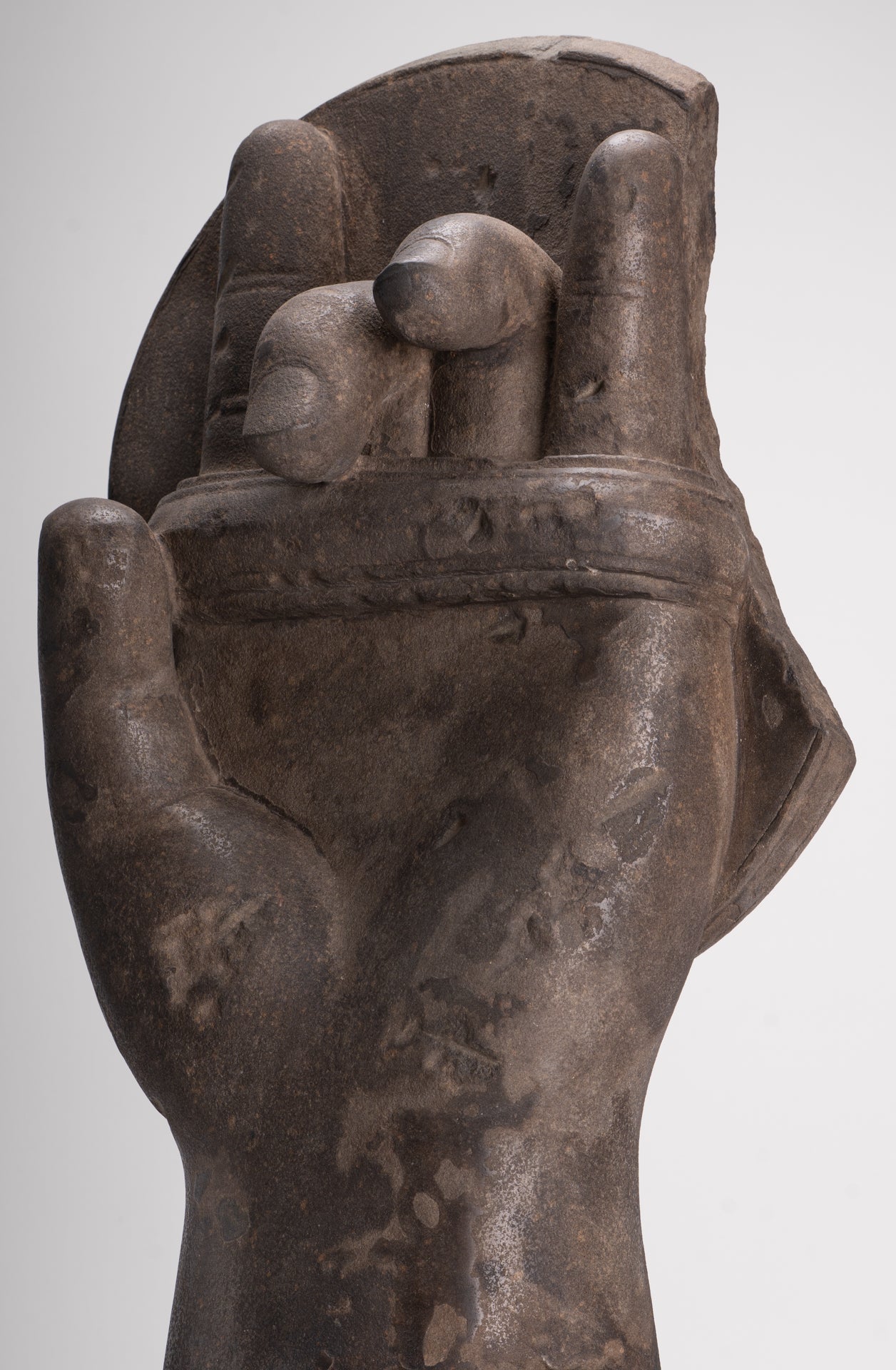 Jayavarman Statue - Antique Khmer Style Stone Bayon Mounted Jayavarman Bodyguard Shield Statue - 69cm/28"