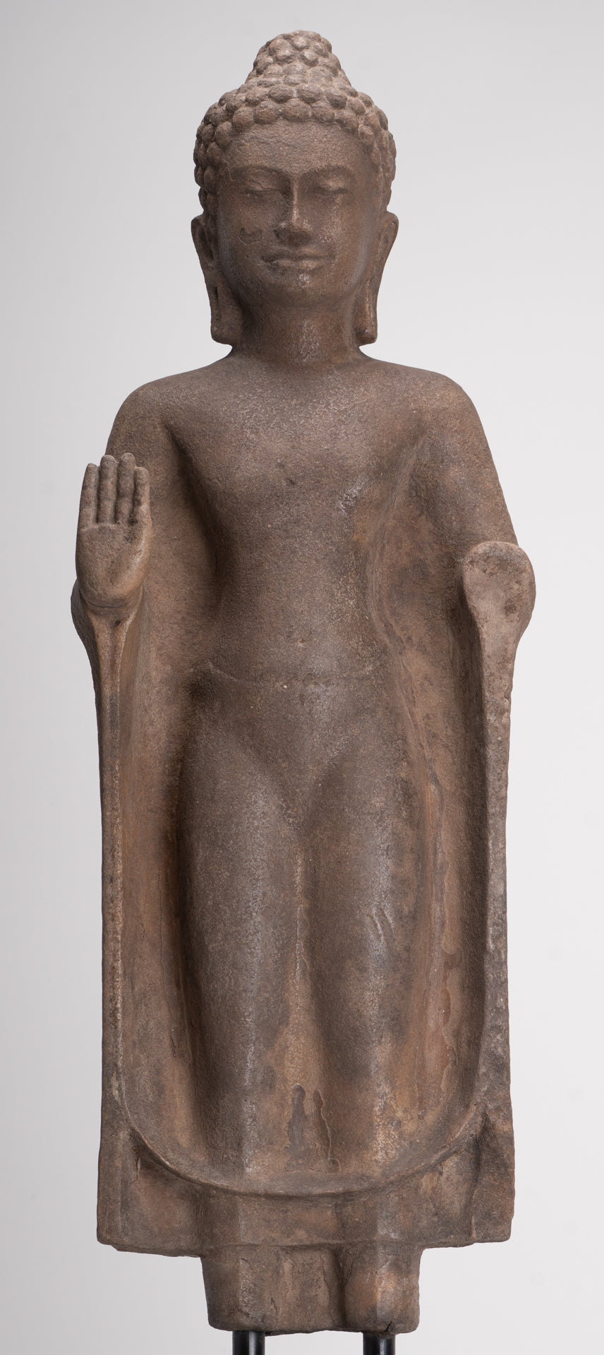 Buddha Statue - Antique Thai Style Stone Dvaravati Protection Buddha Statue - 76cm/30" Tall