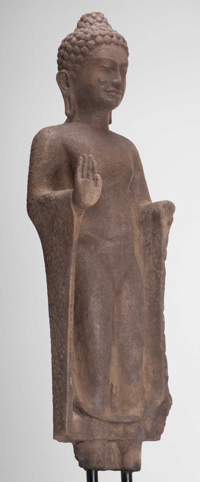 Buddha Statue - Antique Thai Style Stone Dvaravati Protection Buddha Statue - 76cm/30" Tall