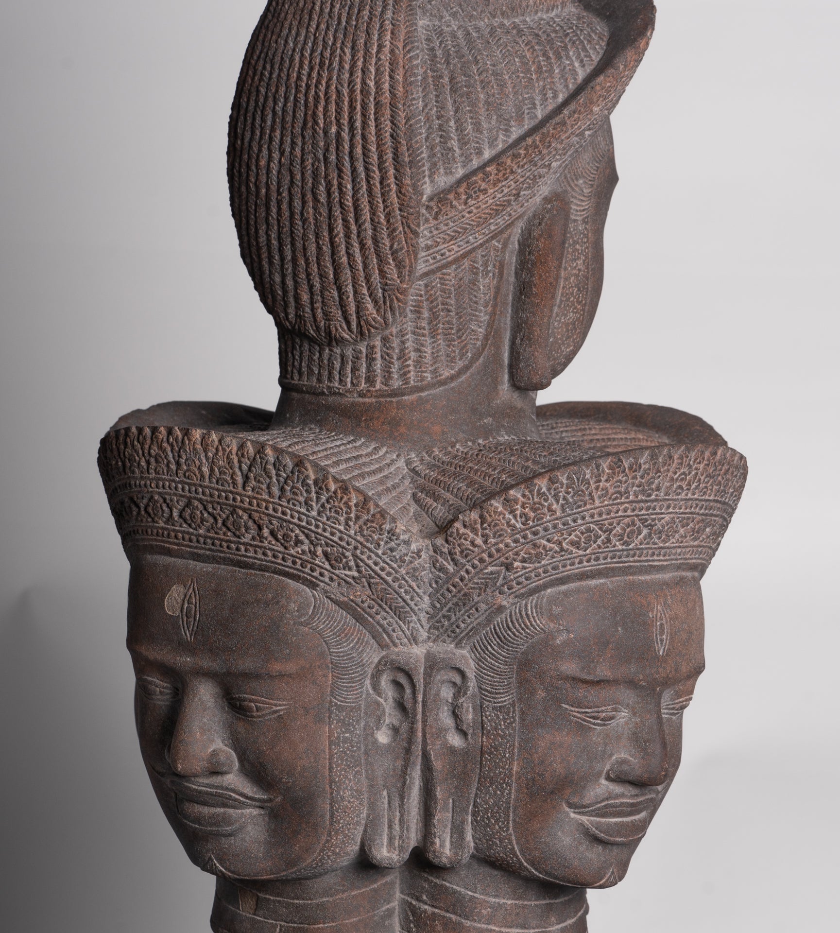 Shiva Statue - Antique Angkor Style Khmer Stone Pancha-Mukha Shiva Statue - The Destroyer - 72cm/29"