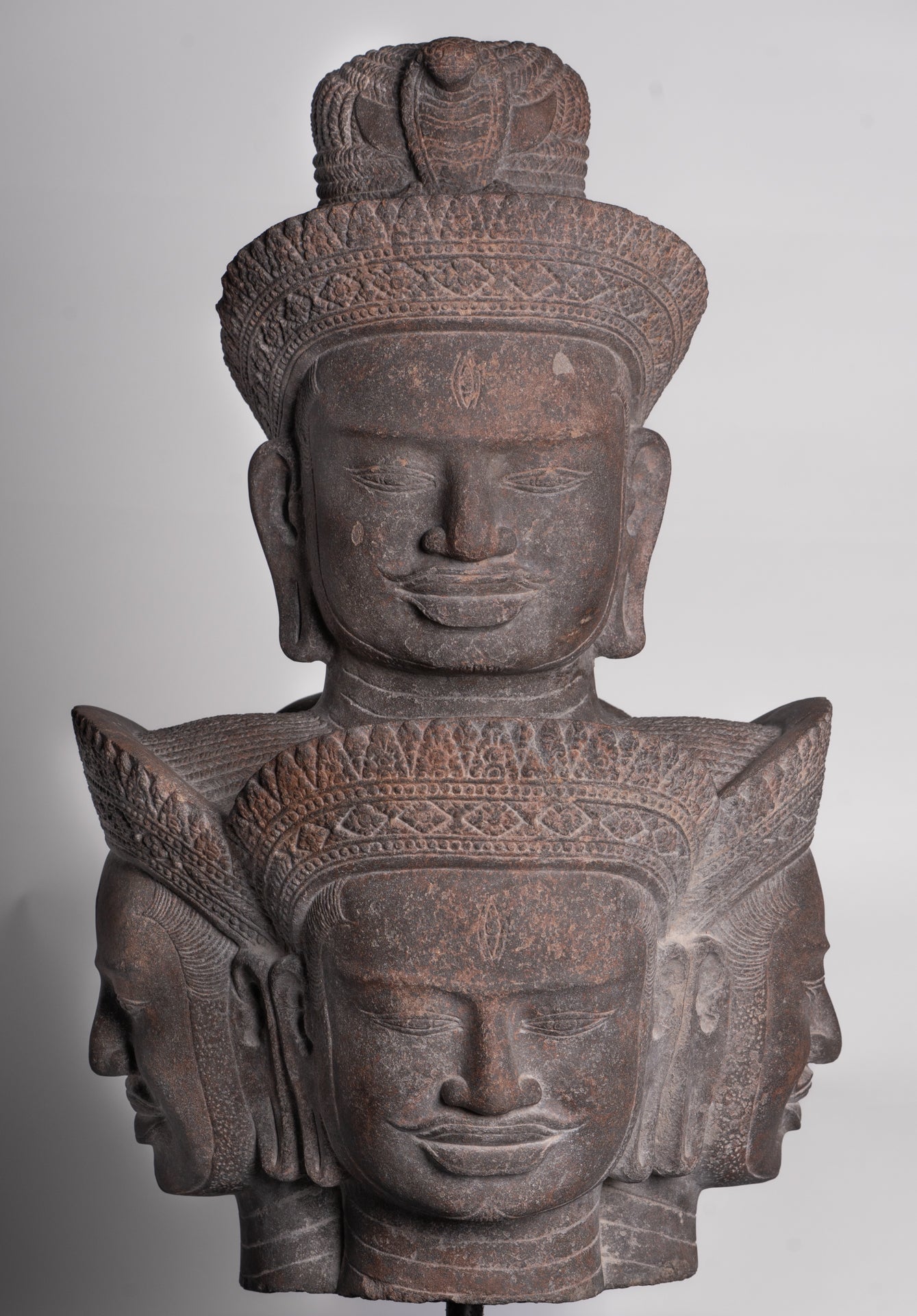 Shiva Statue - Antique Angkor Style Khmer Stone Pancha-Mukha Shiva Statue - The Destroyer - 72cm/29"