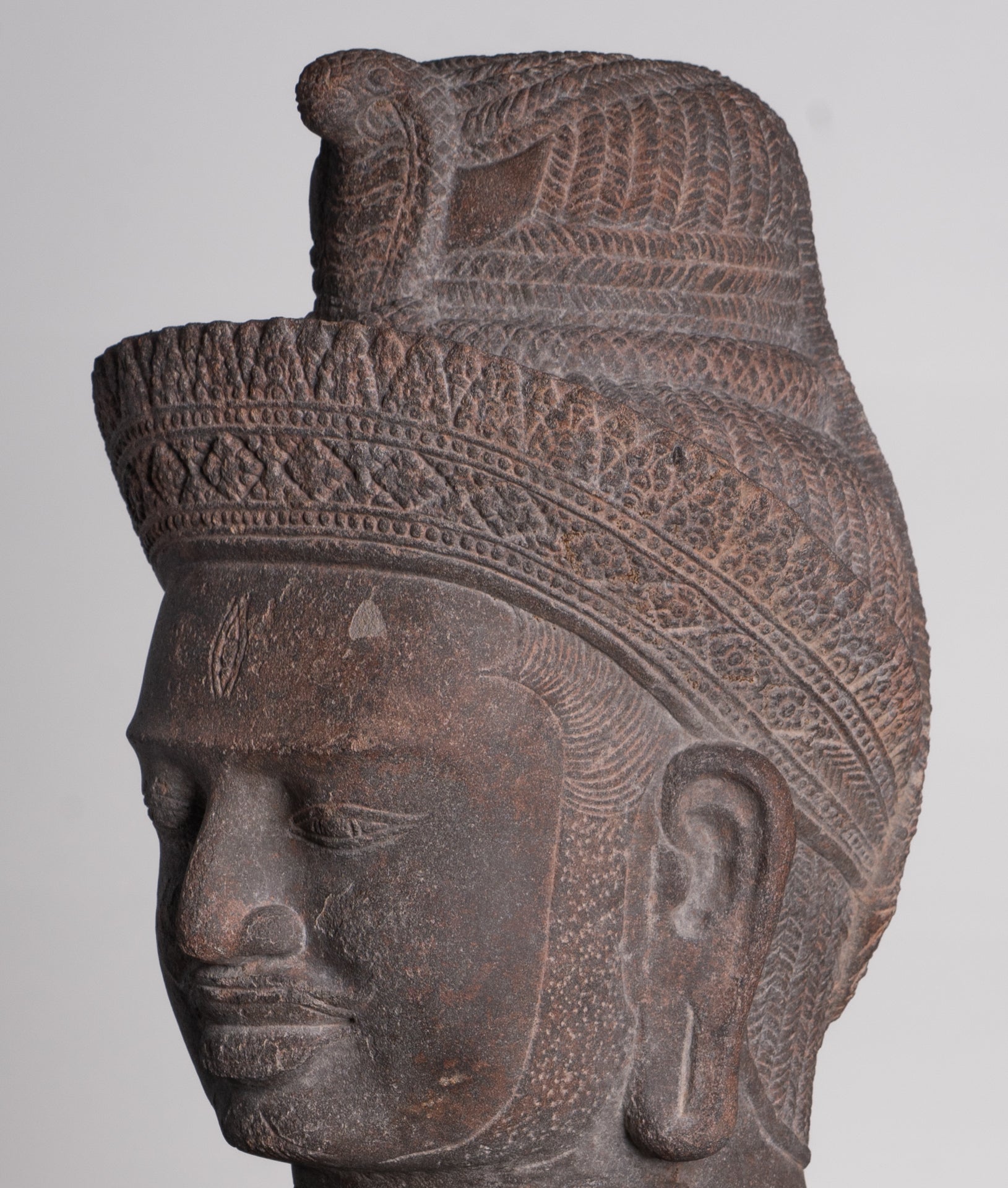 Shiva Statue - Antique Angkor Style Khmer Stone Pancha-Mukha Shiva Statue - The Destroyer - 72cm/29"