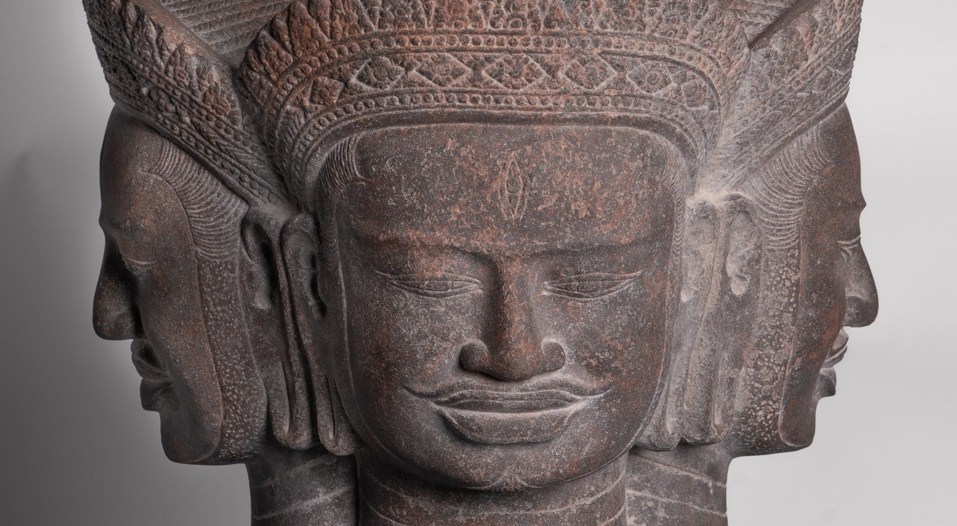 Shiva Statue - Antique Angkor Style Khmer Stone Pancha-Mukha Shiva Statue - The Destroyer - 72cm/29"