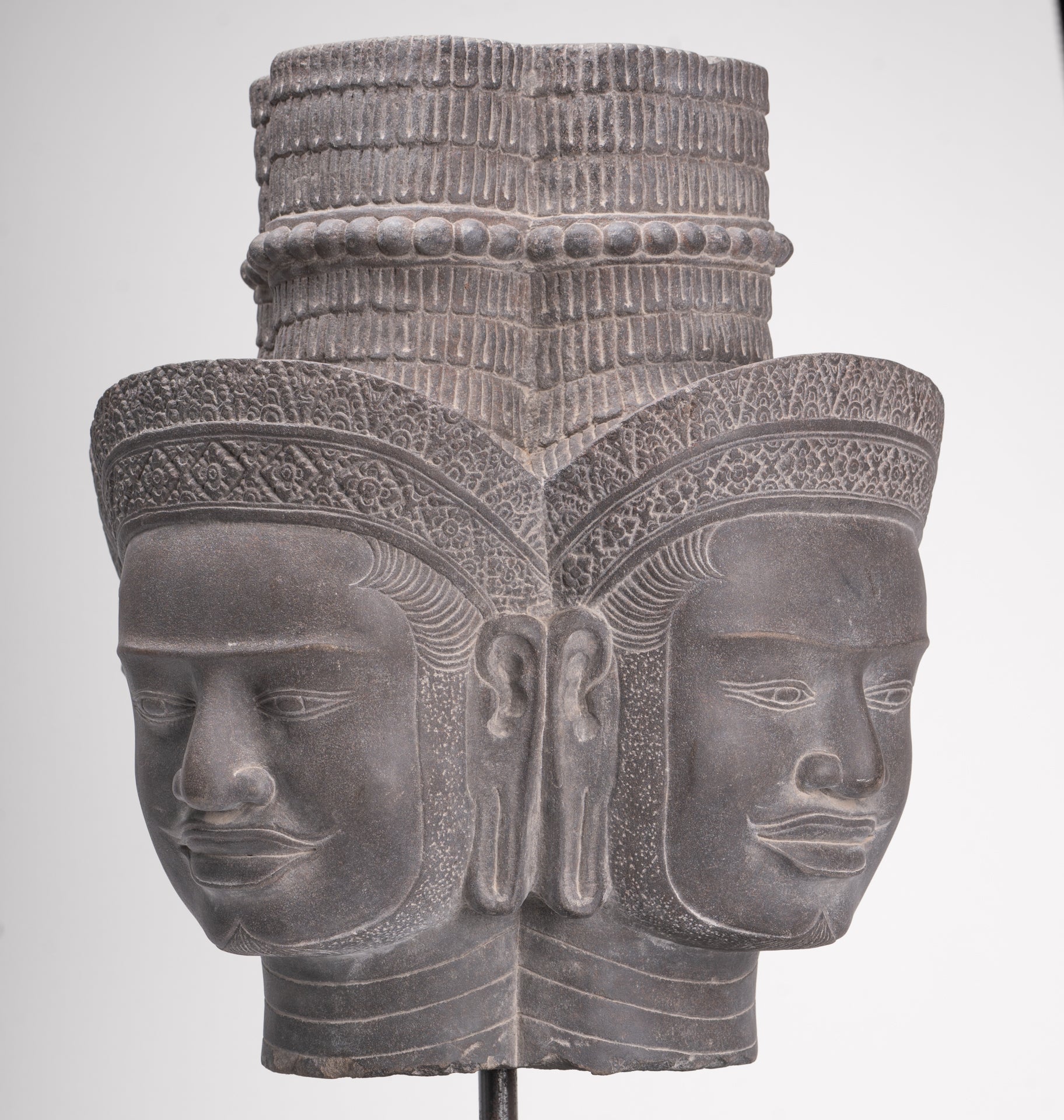 Brahma Statue - Antique Khmer Style Koh Ker Mounted Stone Brahma Head - Hindu God Creation - 60cm/24"