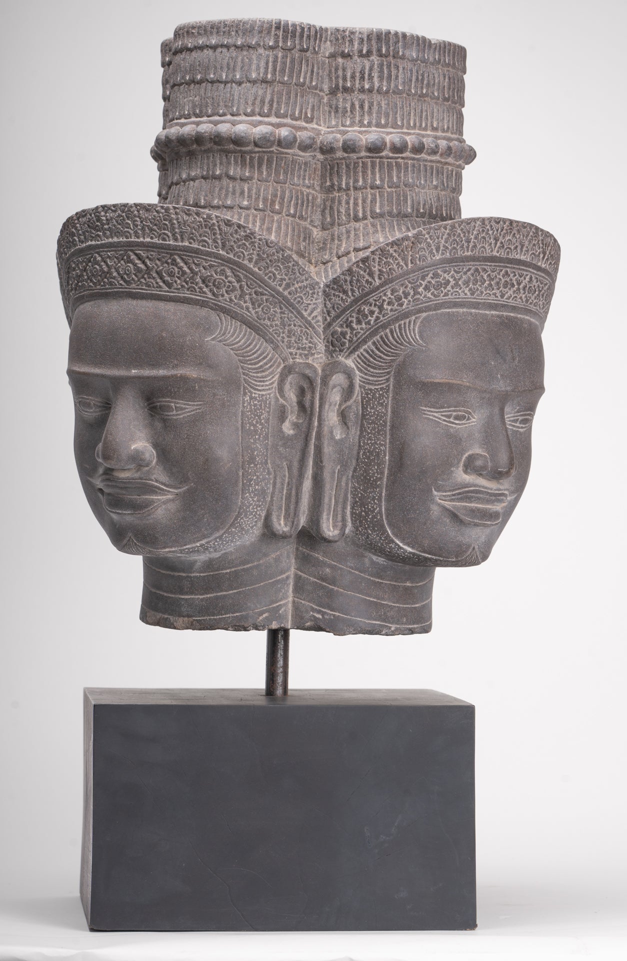 Brahma Statue - Antique Khmer Style Koh Ker Mounted Stone Brahma Head - Hindu God Creation - 60cm/24"