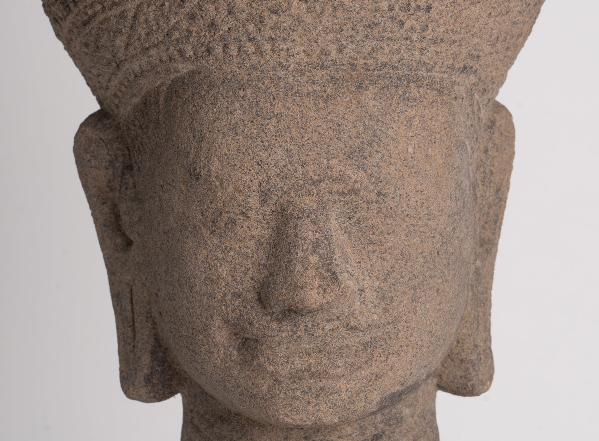 Antique Angkor Wat Style Stone Khmer Vishnu Head - 29cm / 12"