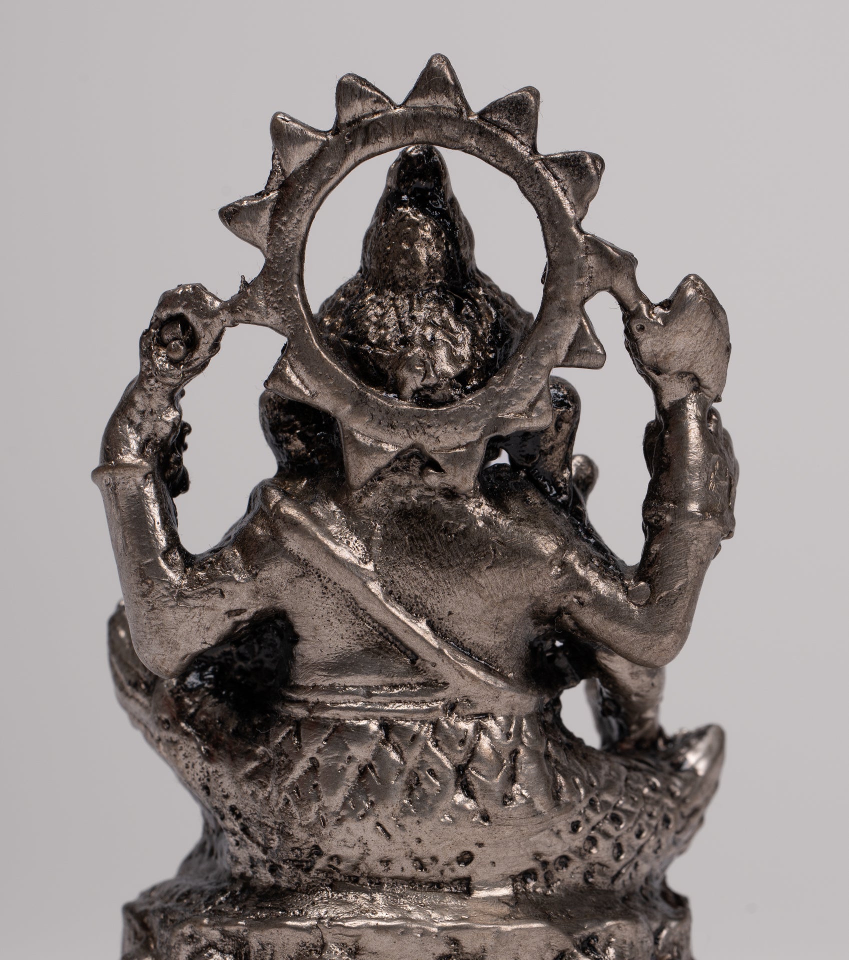 Ganesha Statue - Antique Thai Style Bronze Seated Silver Ganesha Statue - 10cm/4"