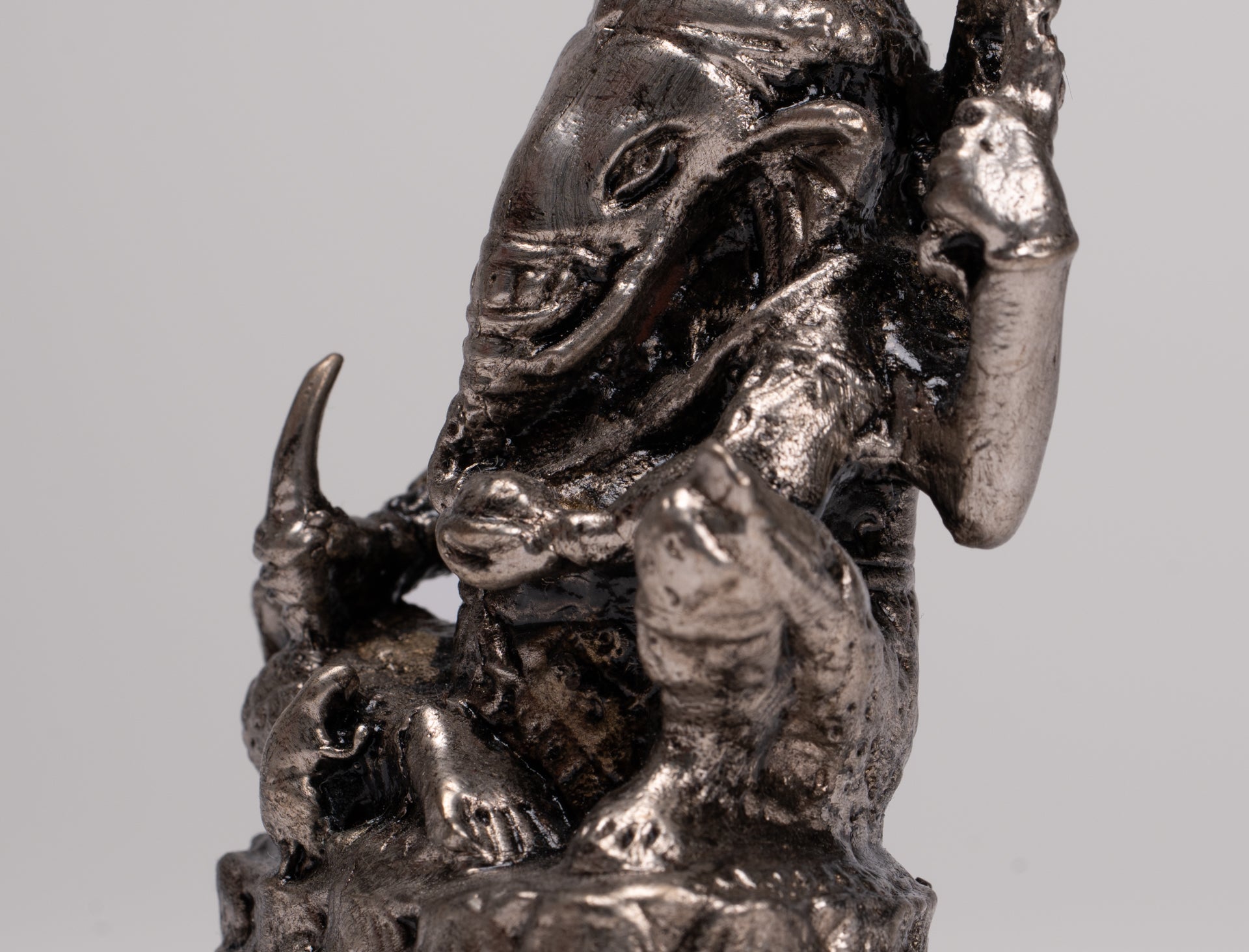 Ganesha Statue - Antique Thai Style Bronze Seated Silver Ganesha Statue - 10cm/4"