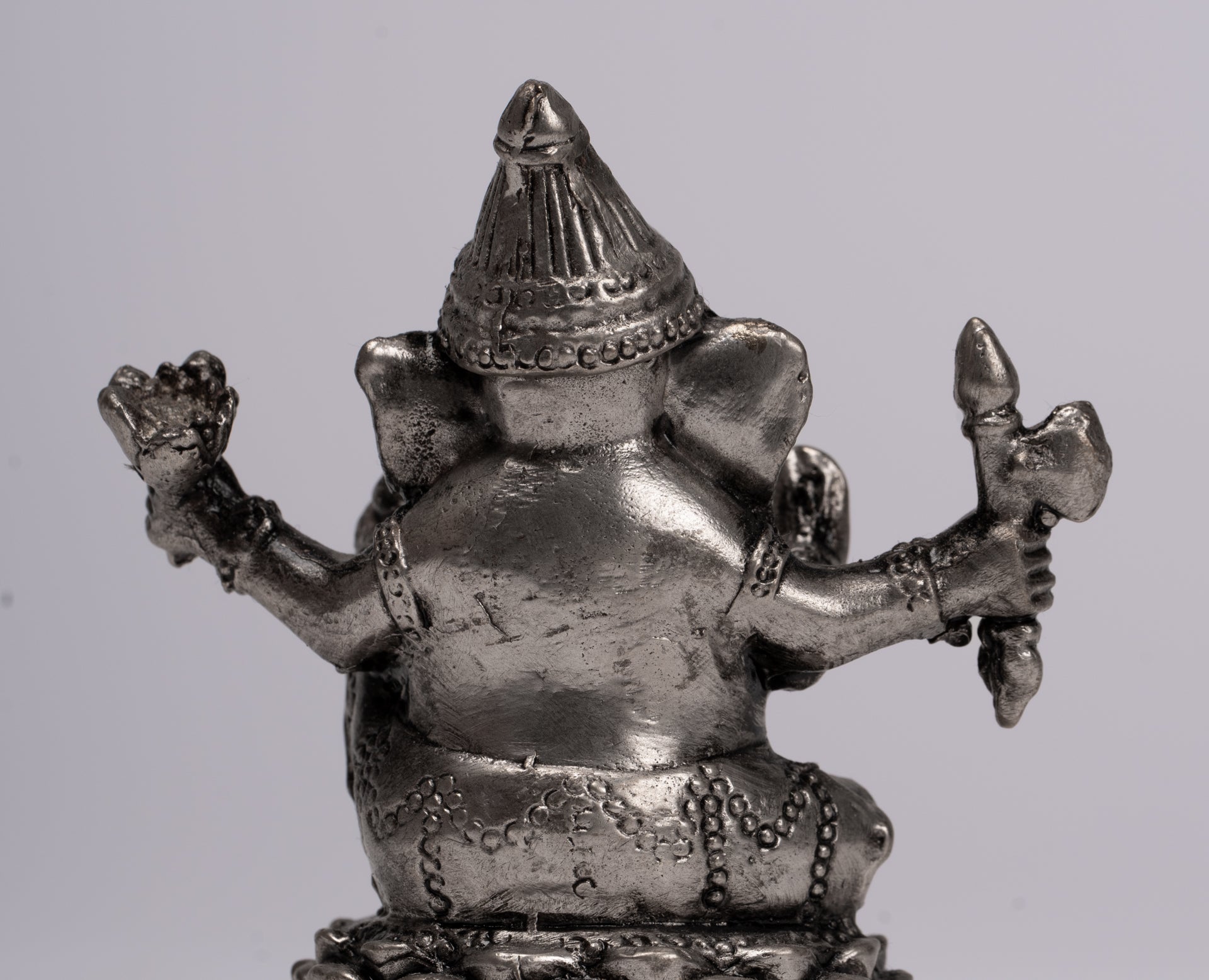Ganesha Statue - Antique Thai Style Bronze Seated Silver Ganesha Statue - 8cm/3"