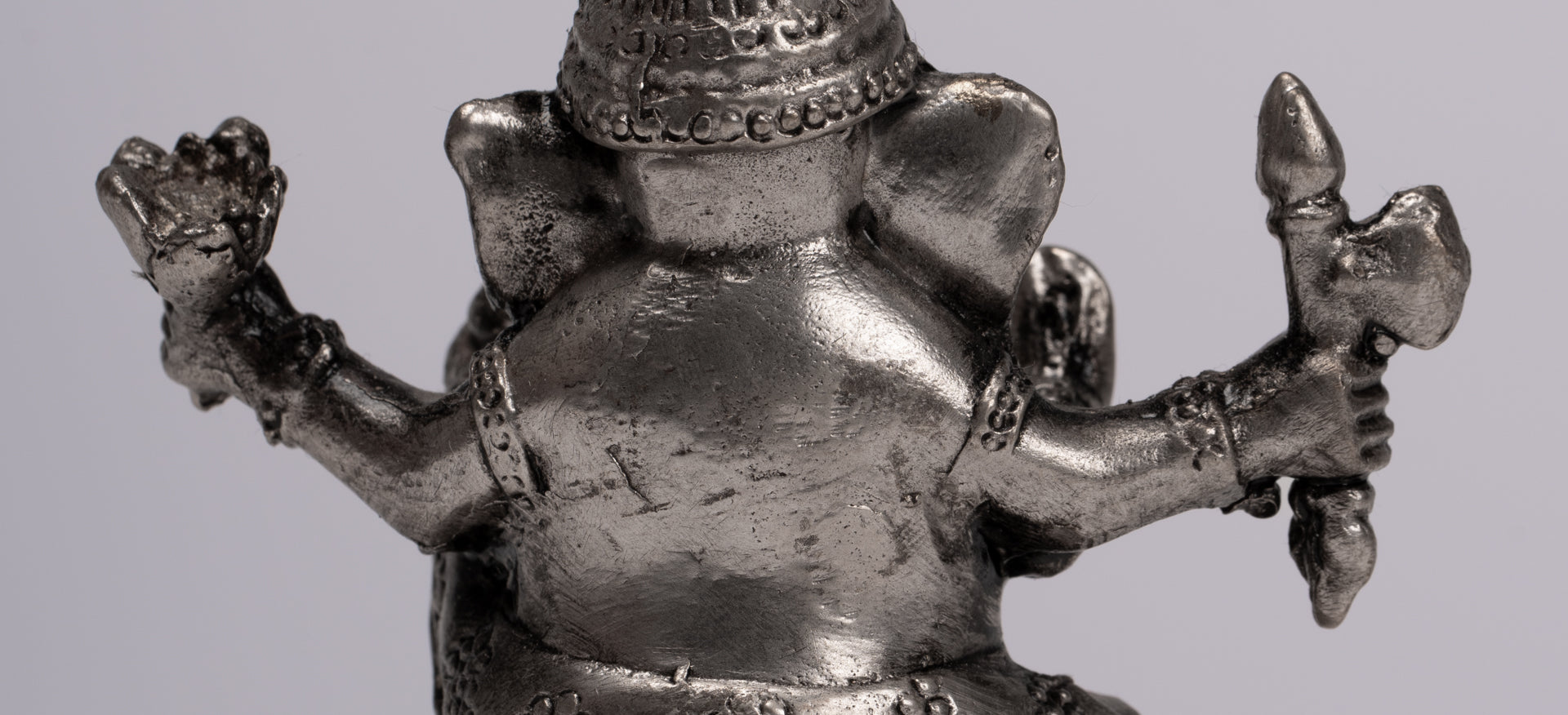 Ganesha Statue - Antique Thai Style Bronze Seated Silver Ganesha Statue - 8cm/3"