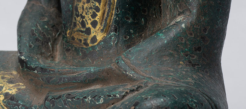 Bouddha Sculpture-Antique Khmer Style Seated Buddha Statue Dhyana Meditation Mudra-21cm/8 "