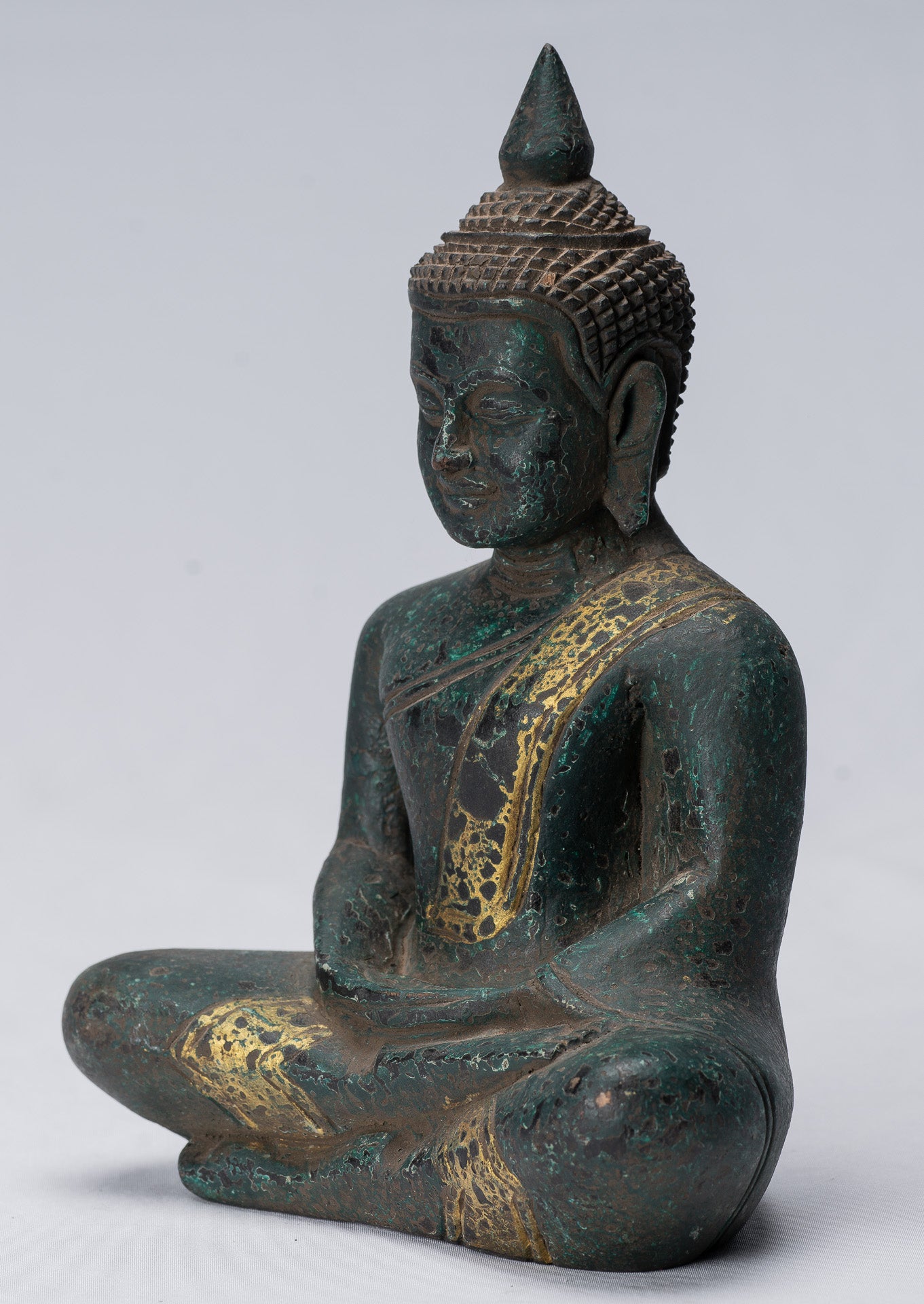 Bouddha Sculpture-Antique Khmer Style Seated Buddha Statue Dhyana Meditation Mudra-21cm/8 "