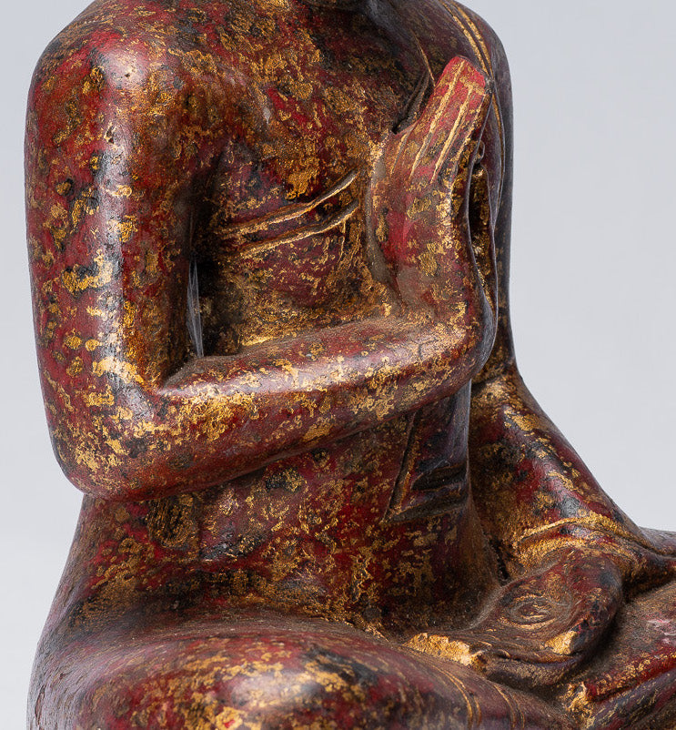 Bouddha Sculpture-Bouddha-Antique Khmer Style Seated Wood Buddha Statue Teaching Mudra-27cm/11 "