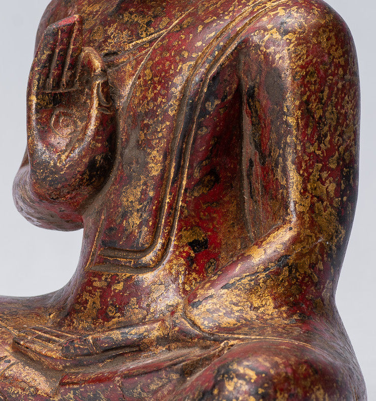 Bouddha Sculpture-Bouddha-Antique Khmer Style Seated Wood Buddha Statue Teaching Mudra-27cm/11 "