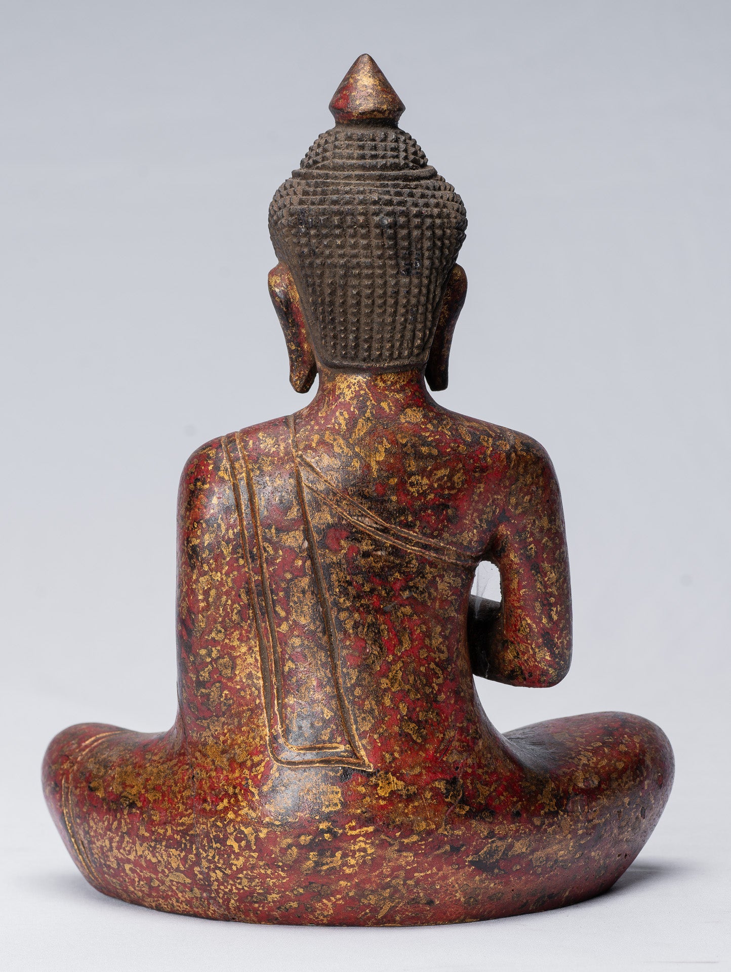 Bouddha Sculpture-Bouddha-Antique Khmer Style Seated Wood Buddha Statue Teaching Mudra-27cm/11 "