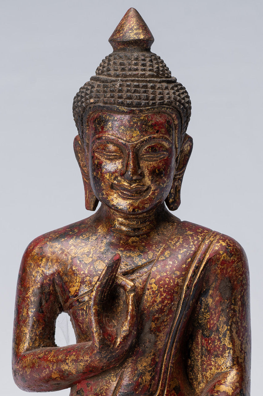 Bouddha Sculpture-Bouddha-Antique Khmer Style Seated Wood Buddha Statue Teaching Mudra-27cm/11 "