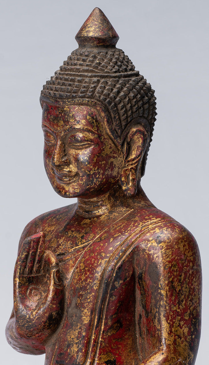 Bouddha Sculpture-Bouddha-Antique Khmer Style Seated Wood Buddha Statue Teaching Mudra-27cm/11 "