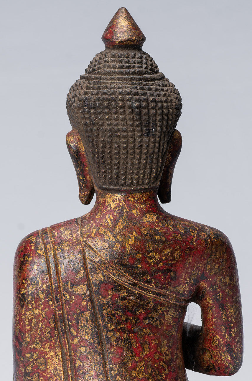 Bouddha Sculpture-Bouddha-Antique Khmer Style Seated Wood Buddha Statue Teaching Mudra-27cm/11 "