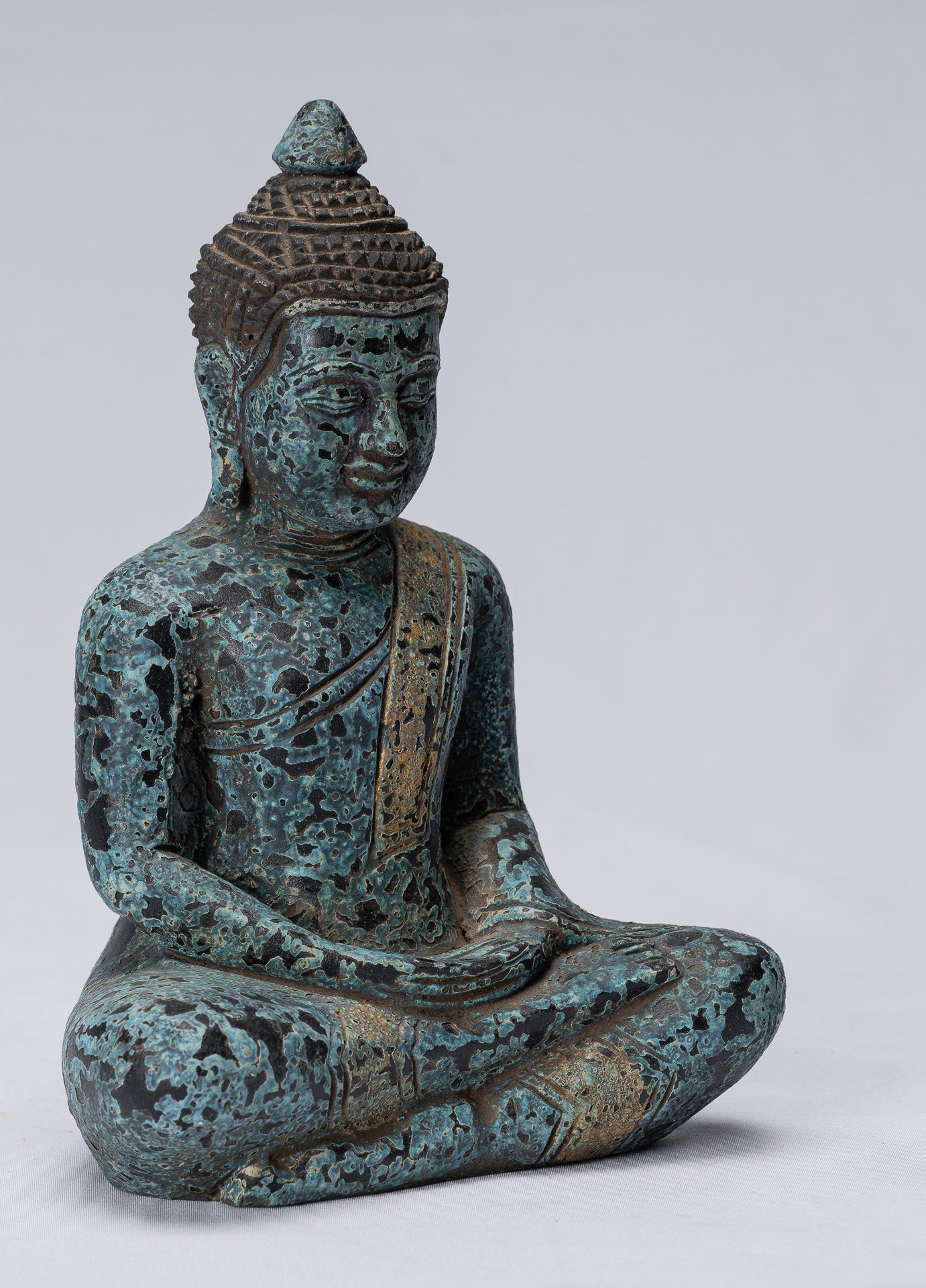 Bouddha Sculpture-Antique Khmer Style Seated Buddha Statue Dhyana Meditation Mudra-21cm/8 "