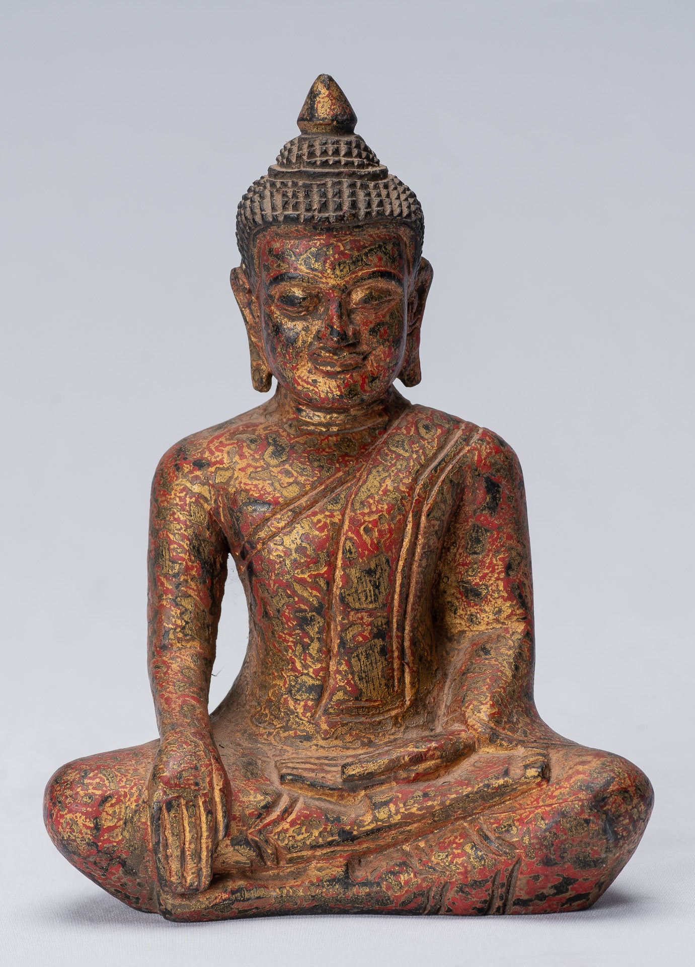 Buddha Statue-Antique Khmer Style SE Asia Seated Wood Enlightenment Buddha Statue-21cm/8 "