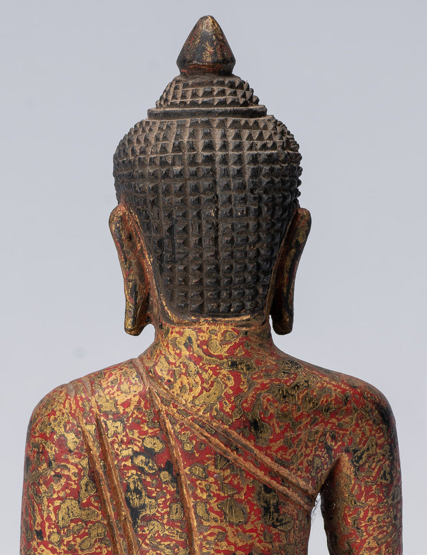 Buddha Statue-Antique Khmer Style SE Asia Seated Wood Enlightenment Buddha Statue-21cm/8 "