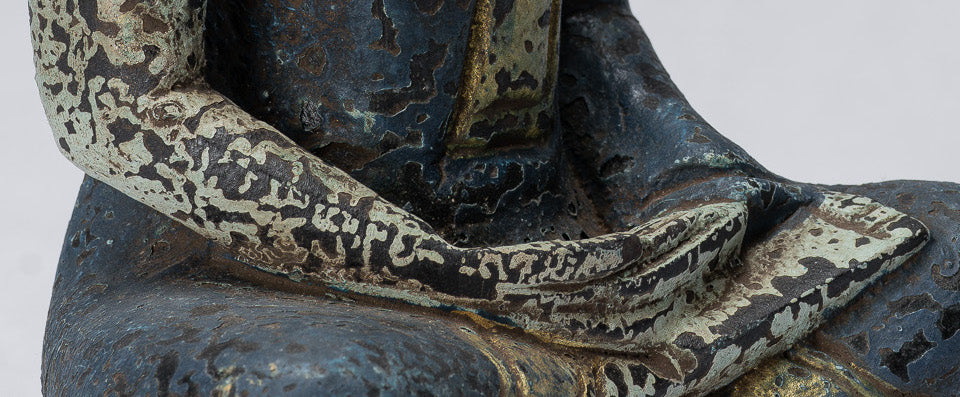 Escultura de Buda - Estatua de Buda de madera de estilo jemer antiguo Dhyana Meditation Mudra - 21 cm/8 "