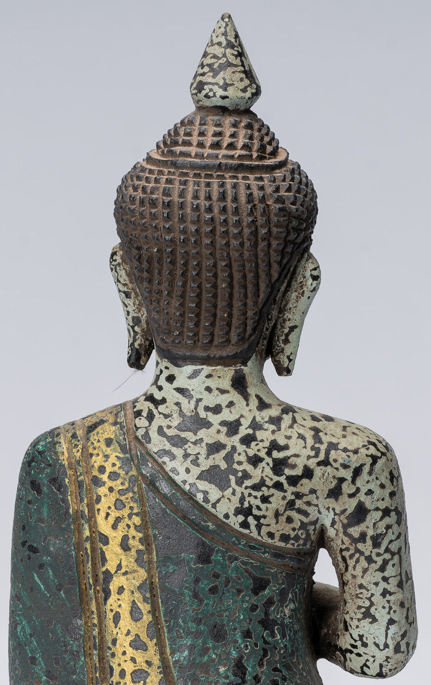 Escultura de Buda - Buda - Estatua de buda de madera de estilo jemer antiguo de estilo jemer enseñando mudra - 21 cm/8 "