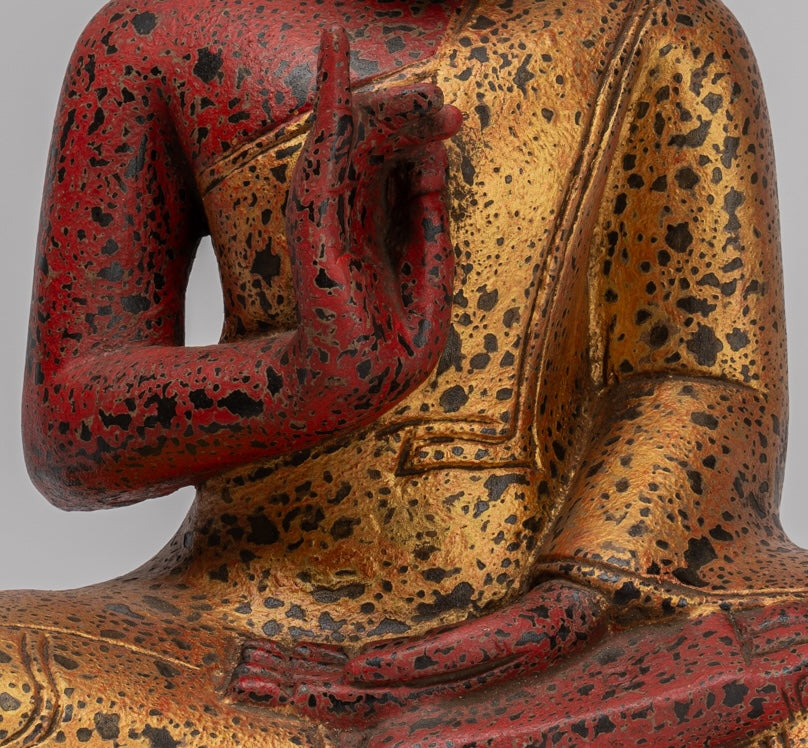 Statue di Buddha - Antique Khmer in stile Cambogia seduta statue di Buddha Insegnamento Mudra - 46 cm/18 "