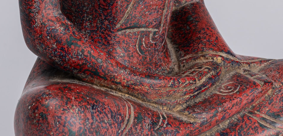 Buddha Sculpture - Antique Khmer in stile Khmer Seduto Buddha Statue Dhyana Meditazione Mudra - 33 cm/13 "