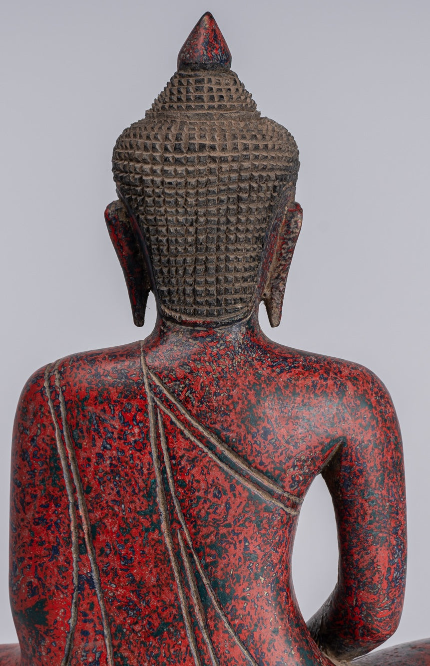 Buddha Sculpture - Antique Khmer in stile Khmer Seduto Buddha Statue Dhyana Meditazione Mudra - 33 cm/13 "