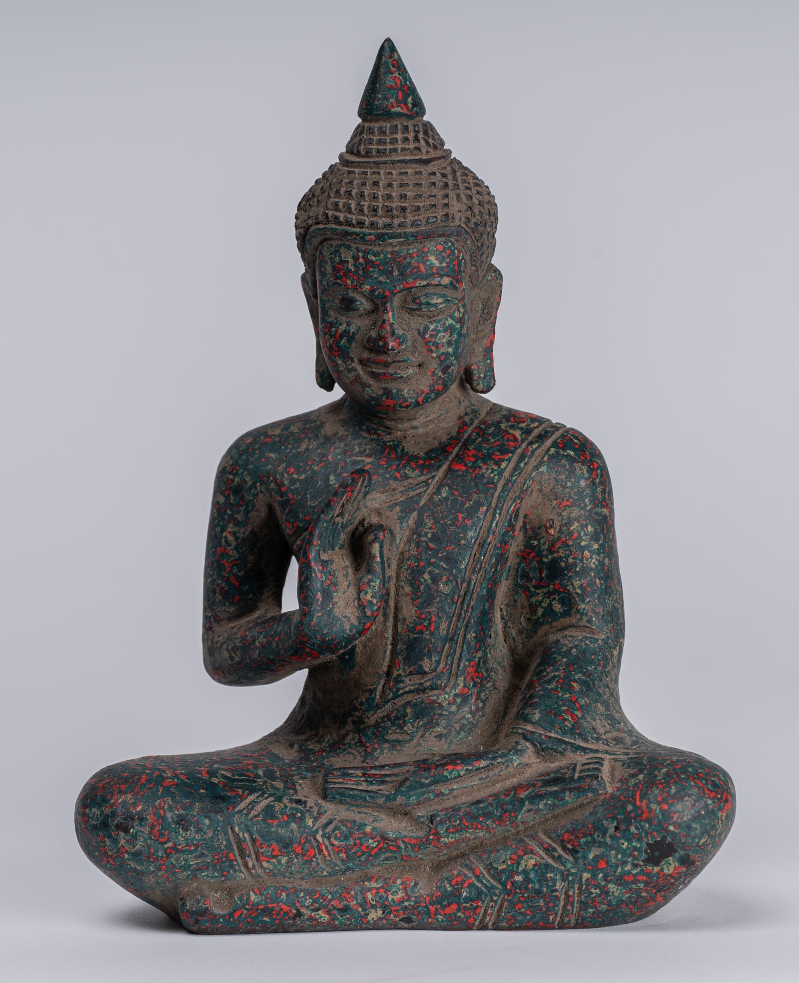 Statue di Buddha - Antique Khmer in stile Cambogia Statue Buddha seduta Insegnamento Mudra - 20 cm/8 "