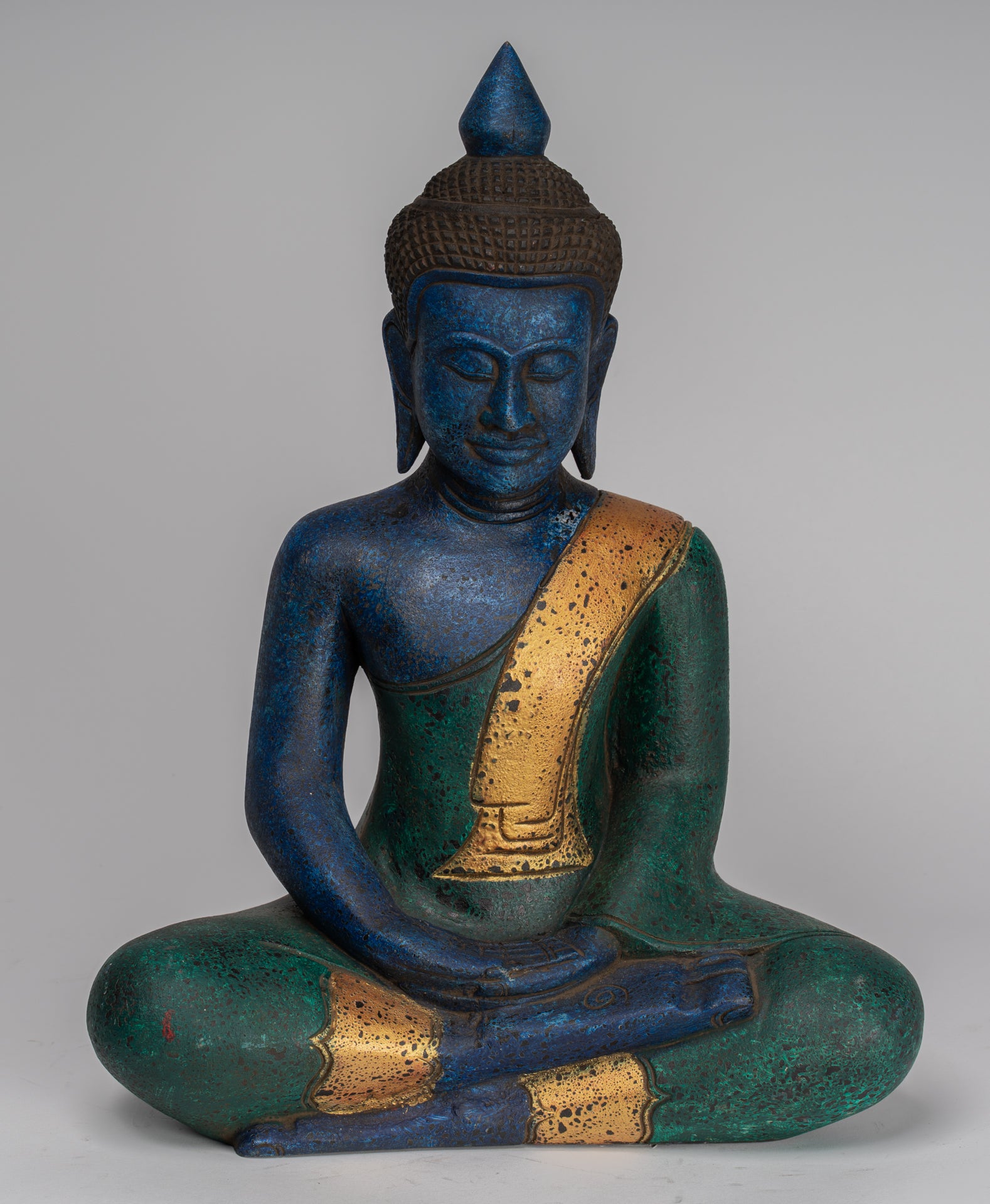 Buddha Sculpture - Antique Khmer in stile Khmer Legno Buddha Statua Dhyana Meditazione Mudra - 46 cm/18 "
