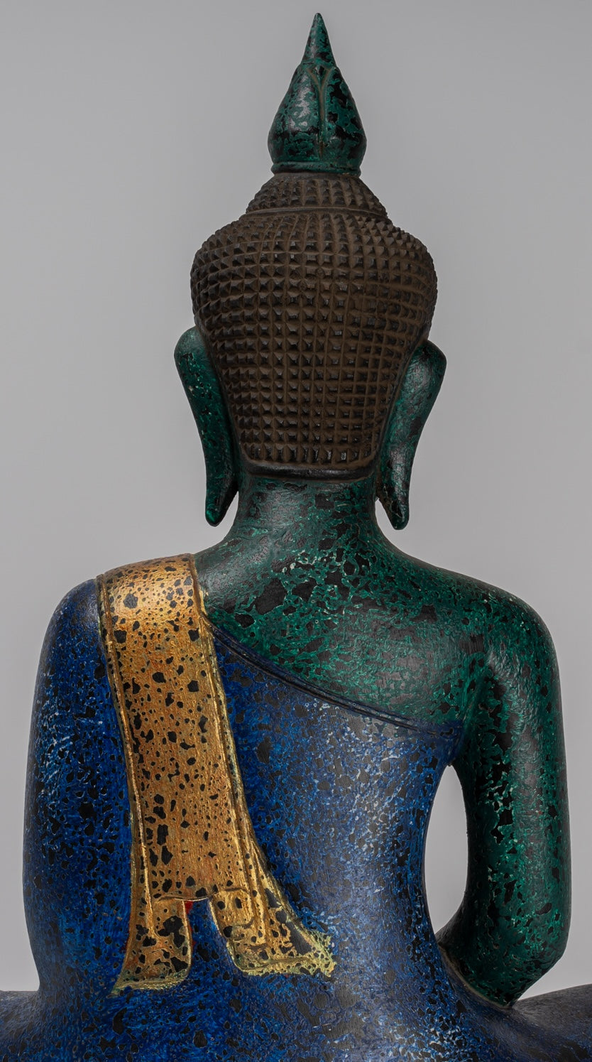 Buddha Sculpture - Antique Khmer Style Wood Seated Buddha Statue Dhyana Meditation Mudra - 54cm/22"