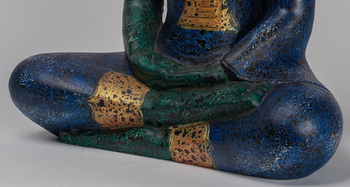 Buddha Sculpture - Antique Khmer Style Wood Seated Buddha Statue Dhyana Meditation Mudra - 54cm/22"