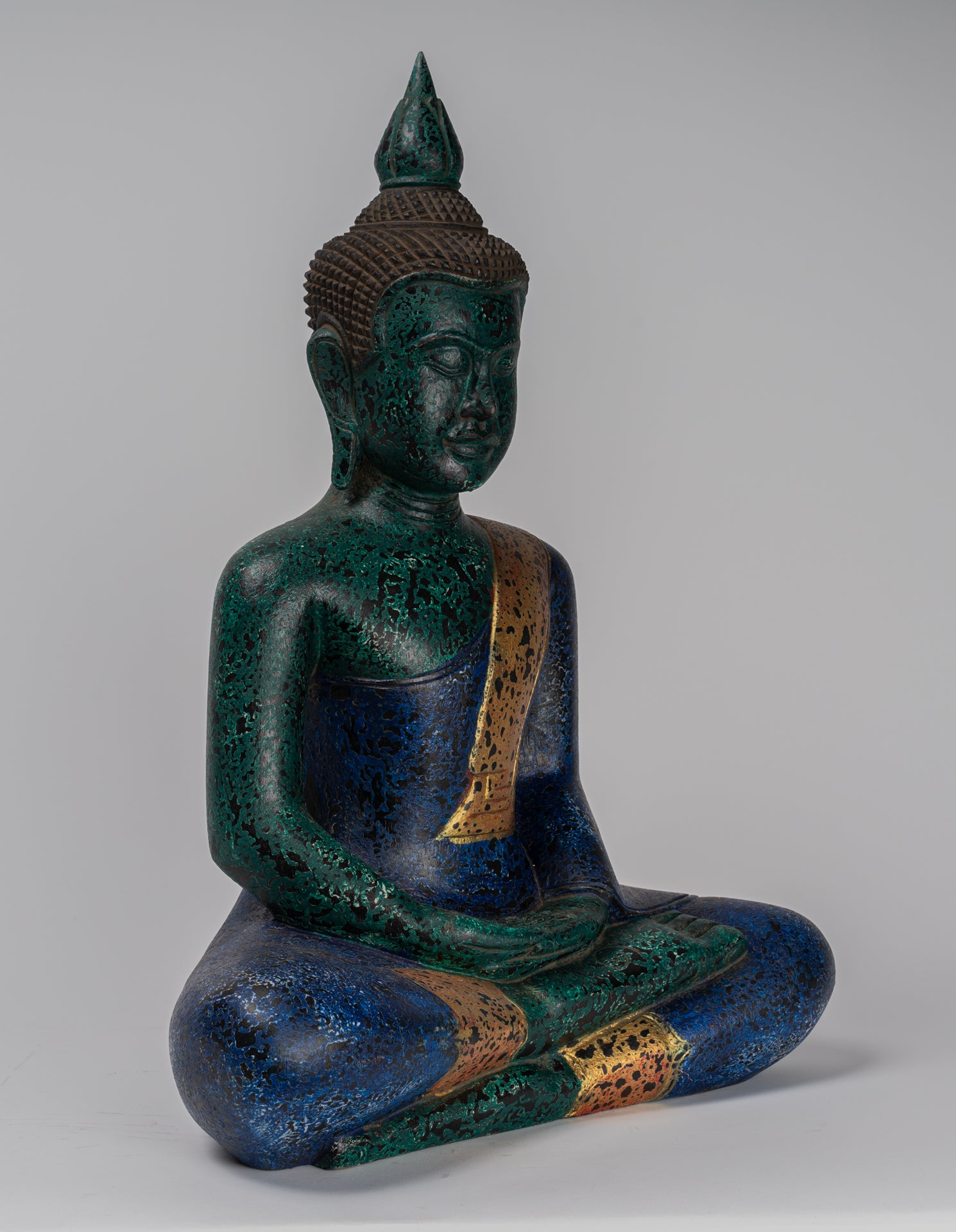 Buddha Sculpture - Antique Khmer Style Wood Seated Buddha Statue Dhyana Meditation Mudra - 54cm/22"