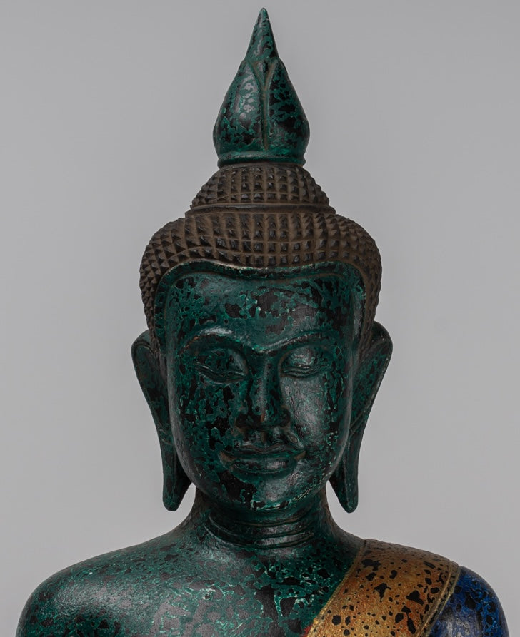Buddha Sculpture - Antique Khmer Style Wood Seated Buddha Statue Dhyana Meditation Mudra - 54cm/22"