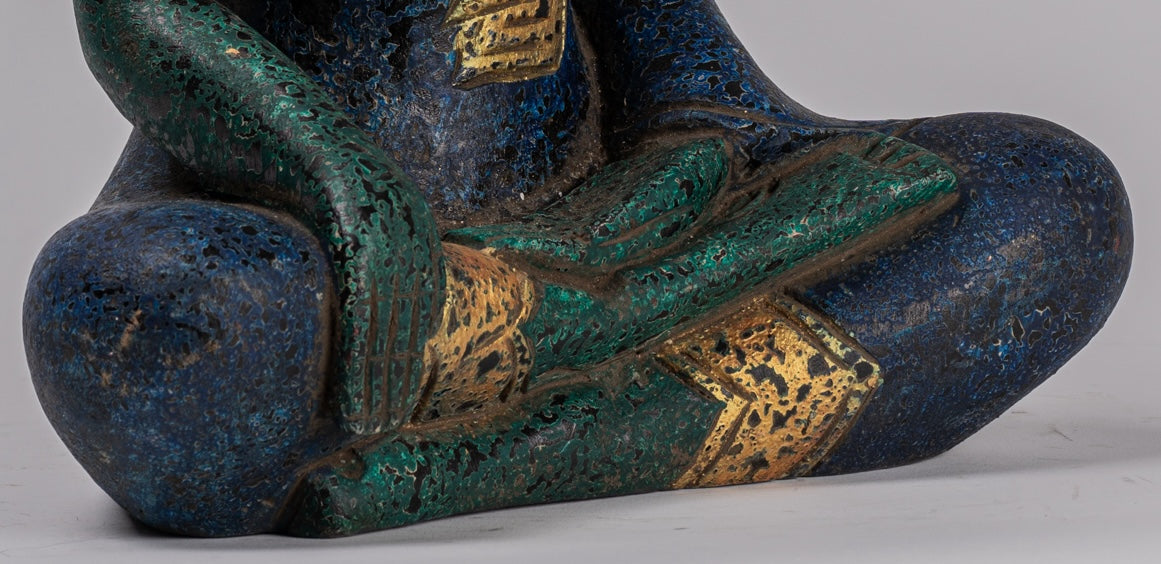 Buddha Statue - Antique Khmer Style SE Asia Seated Wood Enlightenment Buddha Statue - 32cm/13"